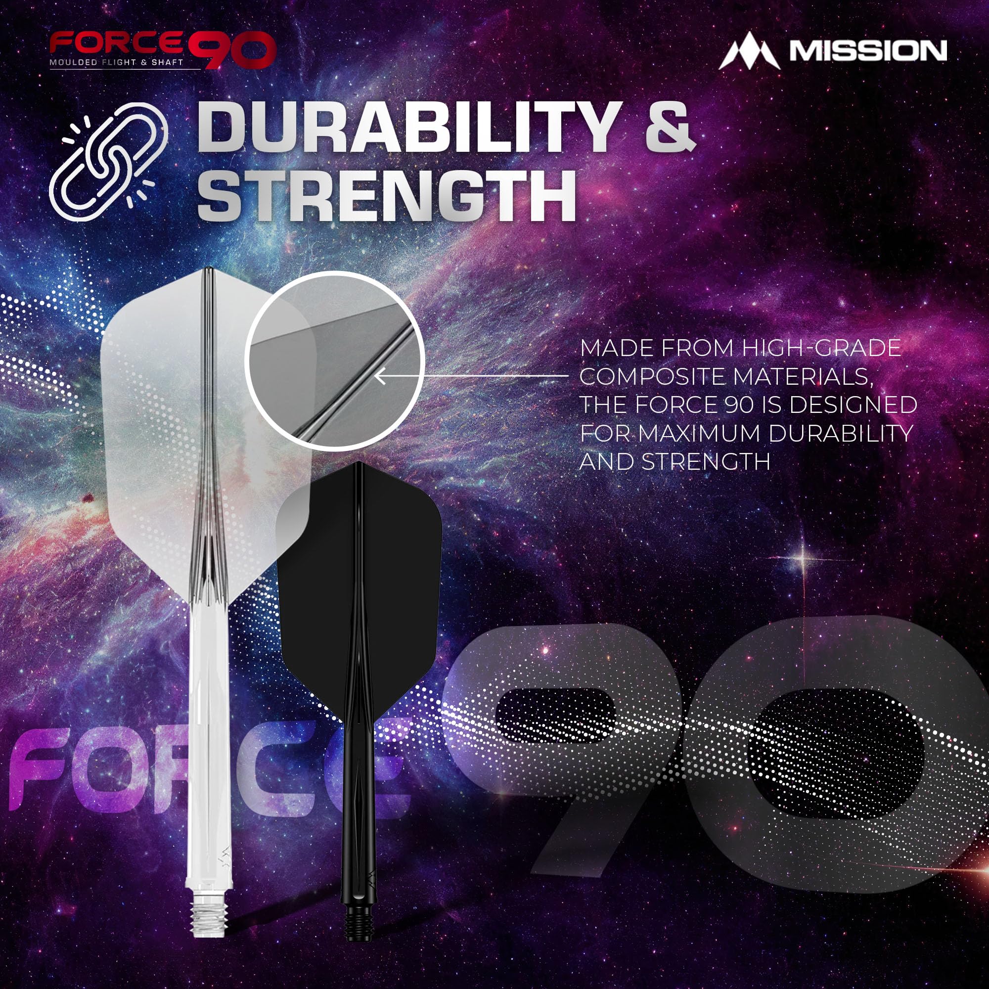 Mission Darts Force 90 | Integrated Precision Moulded Dart Flight And Shaft System  Pack Of 3 Professional Highly Durable 2-In-1 Combined Dart Flights And Stems | Slim (Clear  Medium)  Transparent