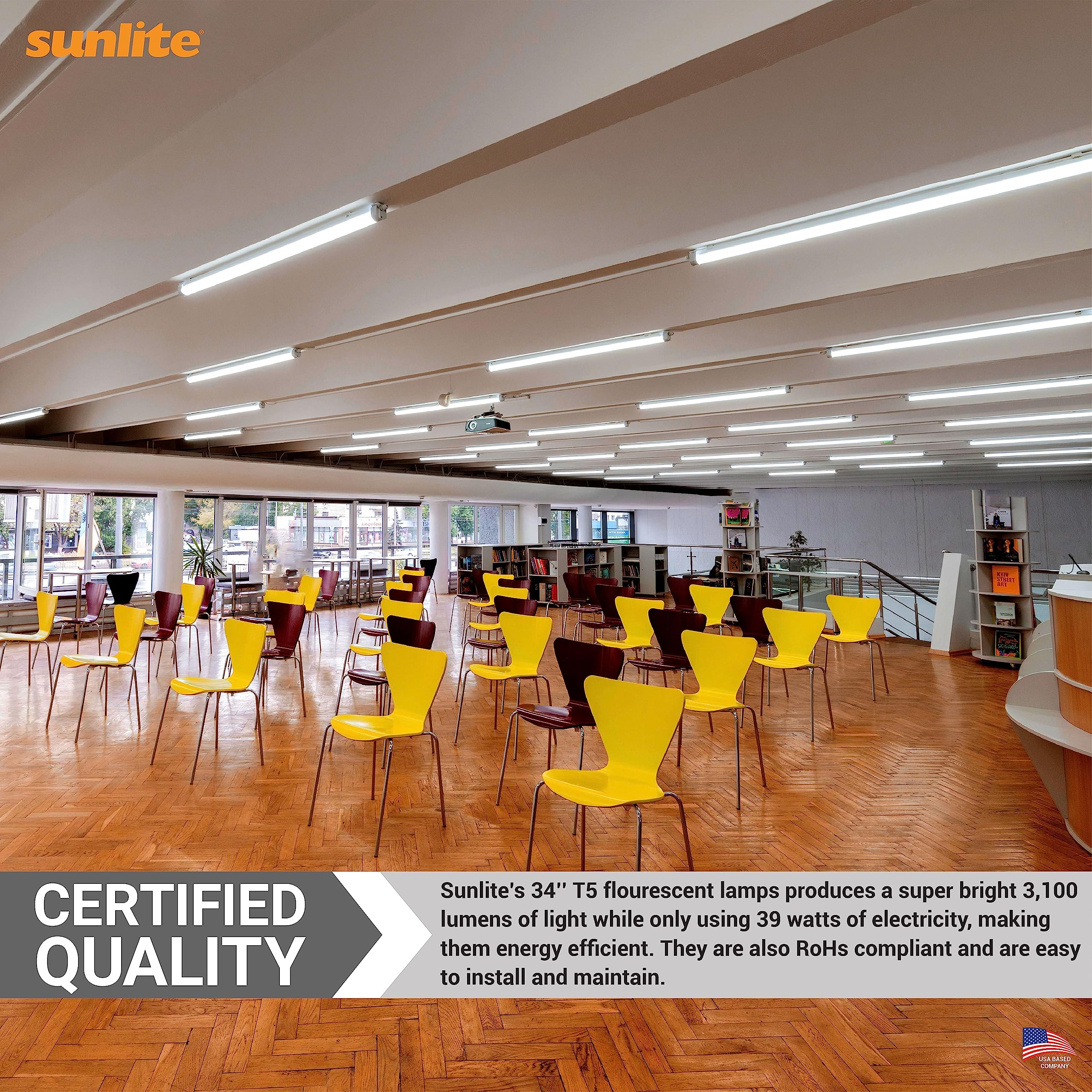 Sunlite 30425 F39T5/841/HO 34-Inch T5 Linear Fluorescent Lamp, 39 Watts, 3100 Lumens, 4100K Cool White, Miniature G5 Bi-Pin Base