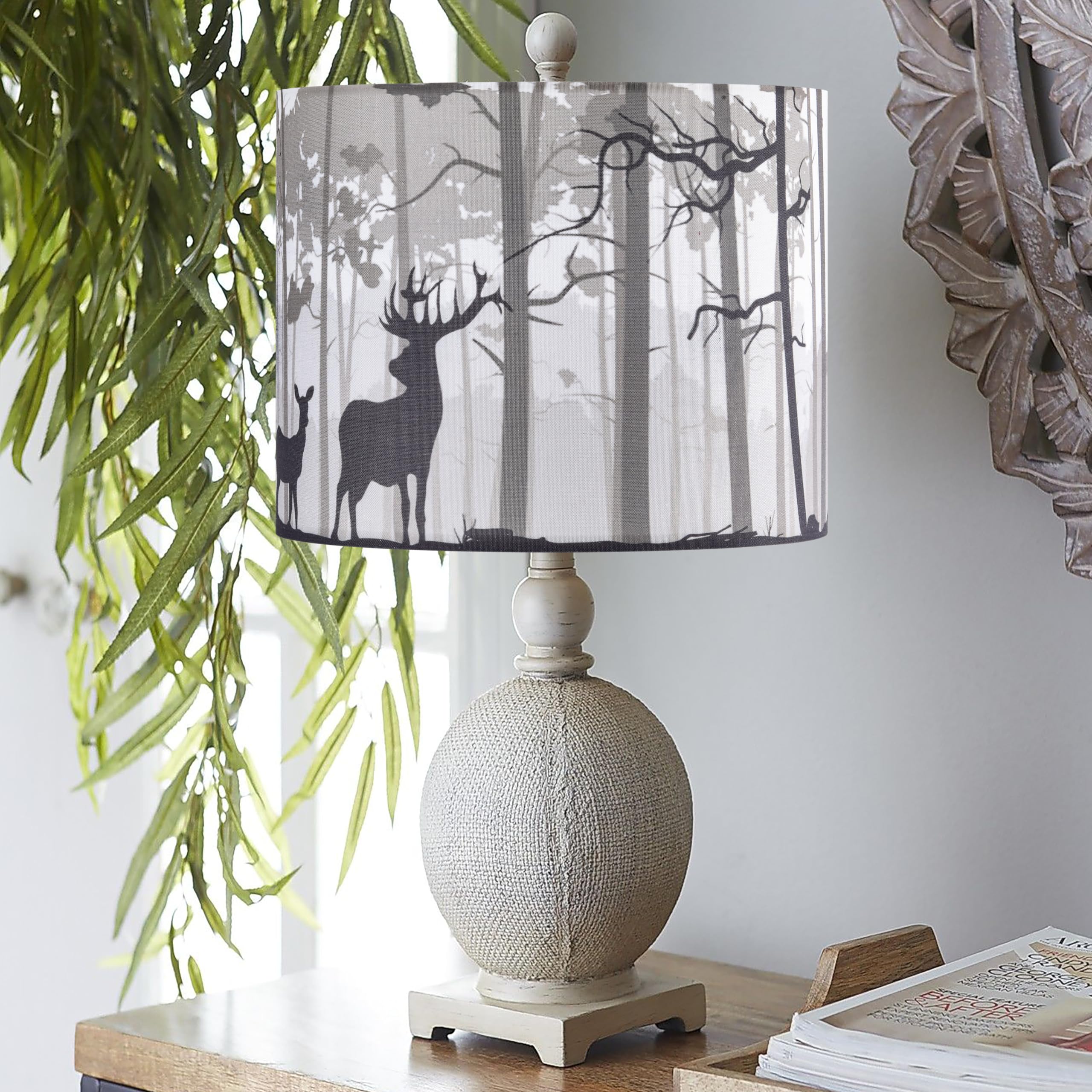 Go&So Drum Lamp Shades Set Of 2 Medium Gray Animal Deer Lamp Shade For Table Lamps -13'' Top X 13'' Bottom X 10'' High(Spider) P