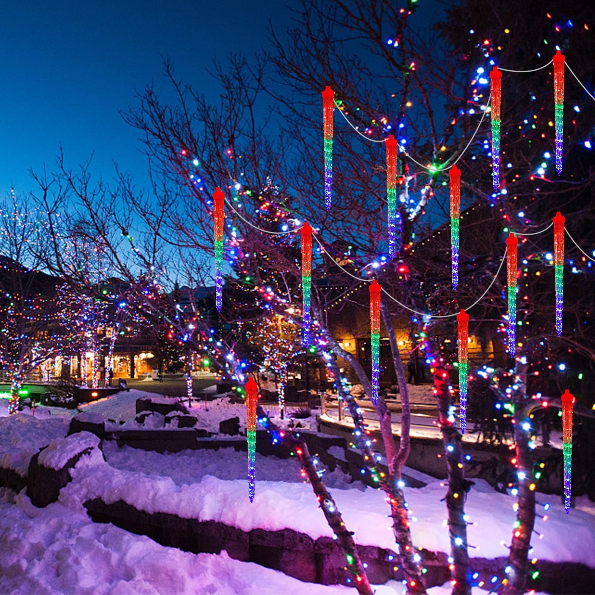 Waterglide Meteor Shower Lights, 12'' Outdoor Christmas Lights 10 Icicles 240 Smd Led Crystal Ice Falling Lights, Connectable Ra
