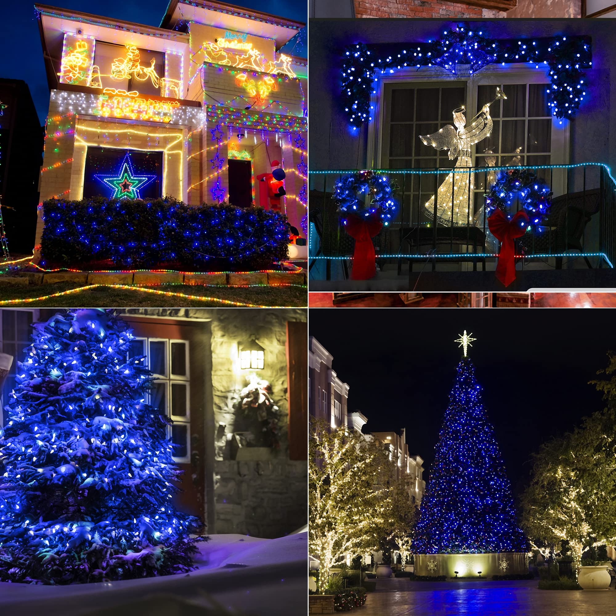 WATERGLIDE 33ft 100 LED Christmas Lights, Blue Faceted Fairy Lights with Green Wire, Waterproof for Indoor Outdoor Decor