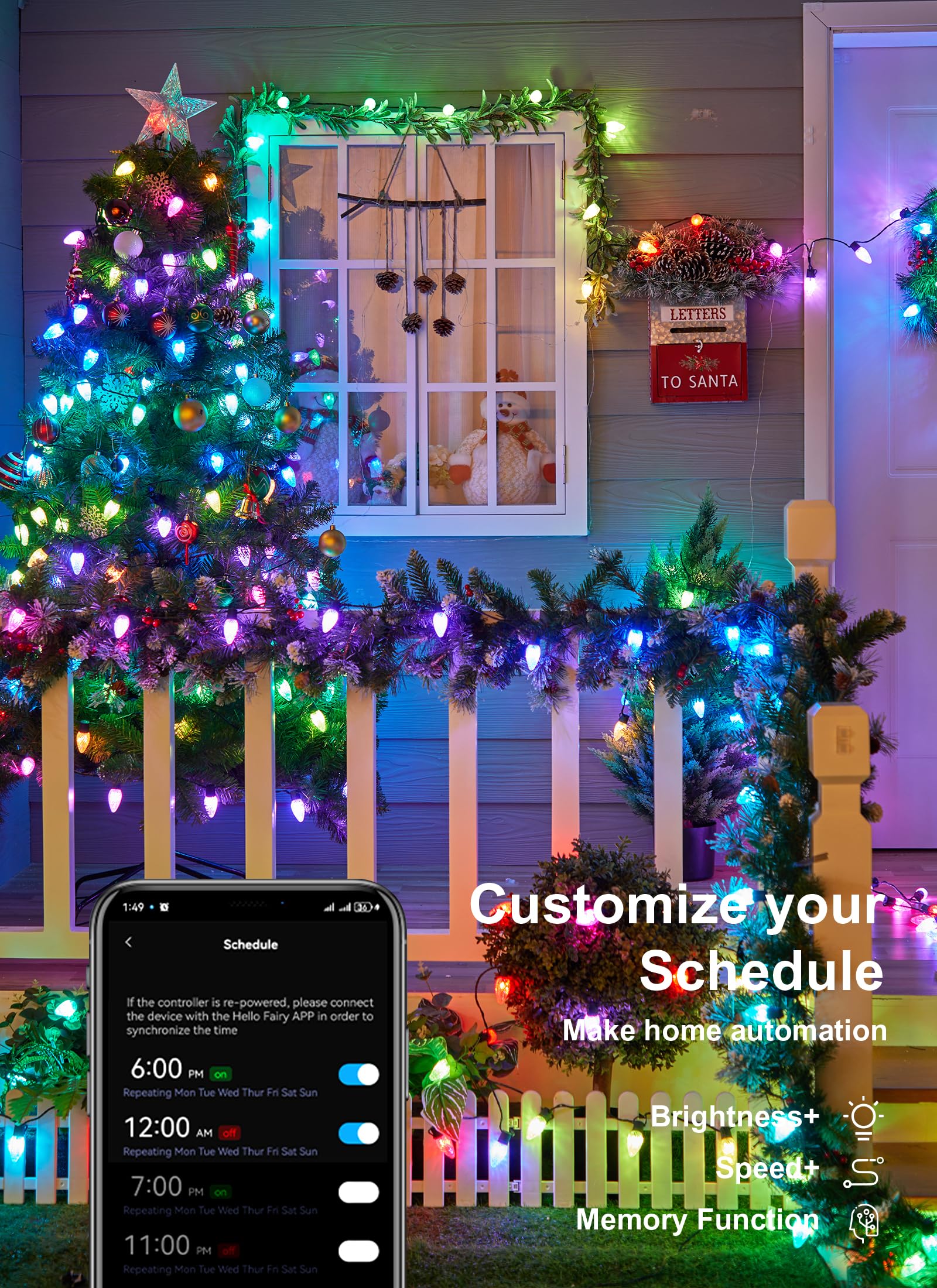 Minetom C9 LED Christmas Lights, 150 RGB Smart Lights, 99 Ft, Waterproof, Music Sync, Model BMSL19