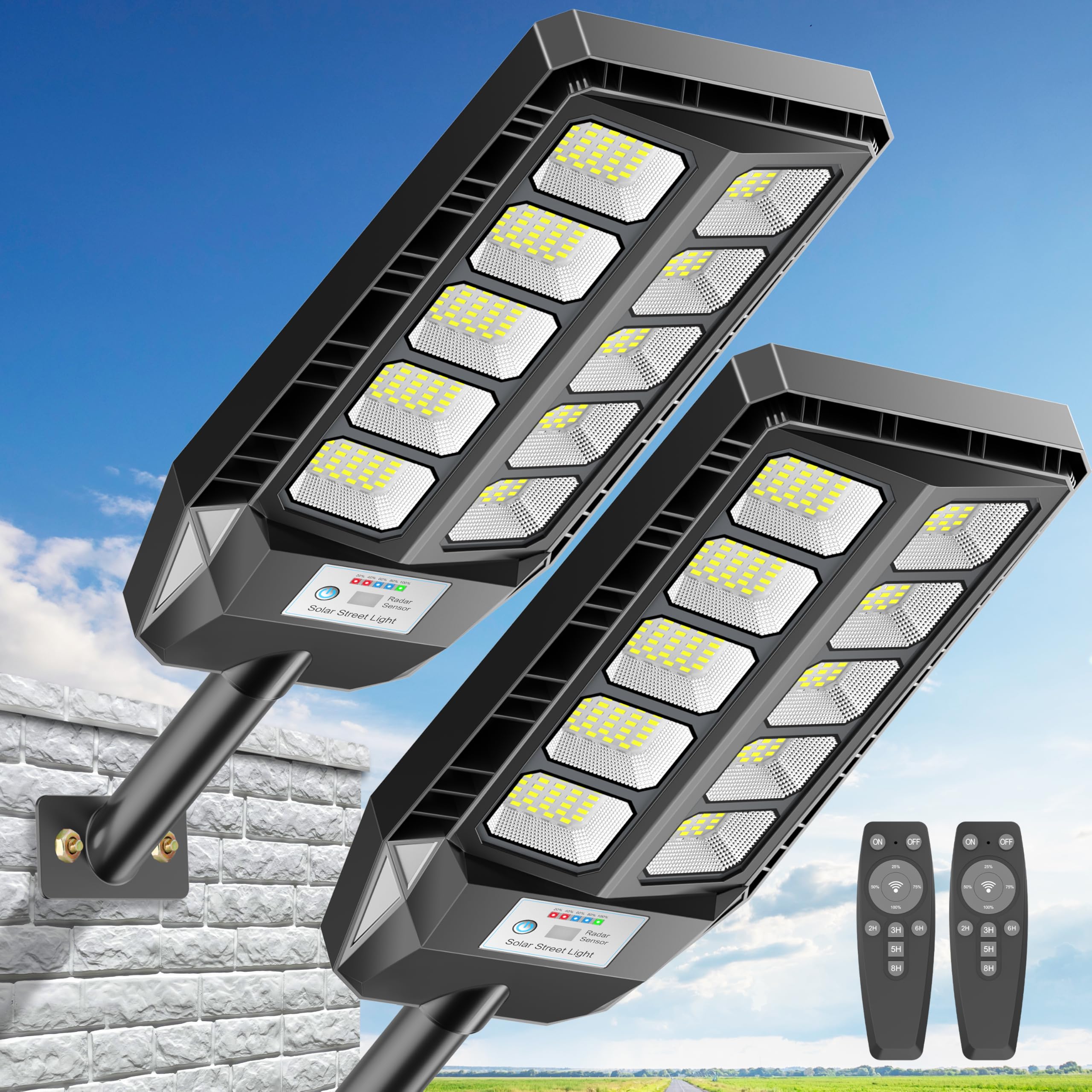 Deepn Solar Lights Outdoor For Outside, Ip66 Waterproof Solar Street Lights Outdoor, 6500K Dusk To Dawn Solar Security Flood Lights Motion Sensor With Remote Control For Yard, 2 Pack