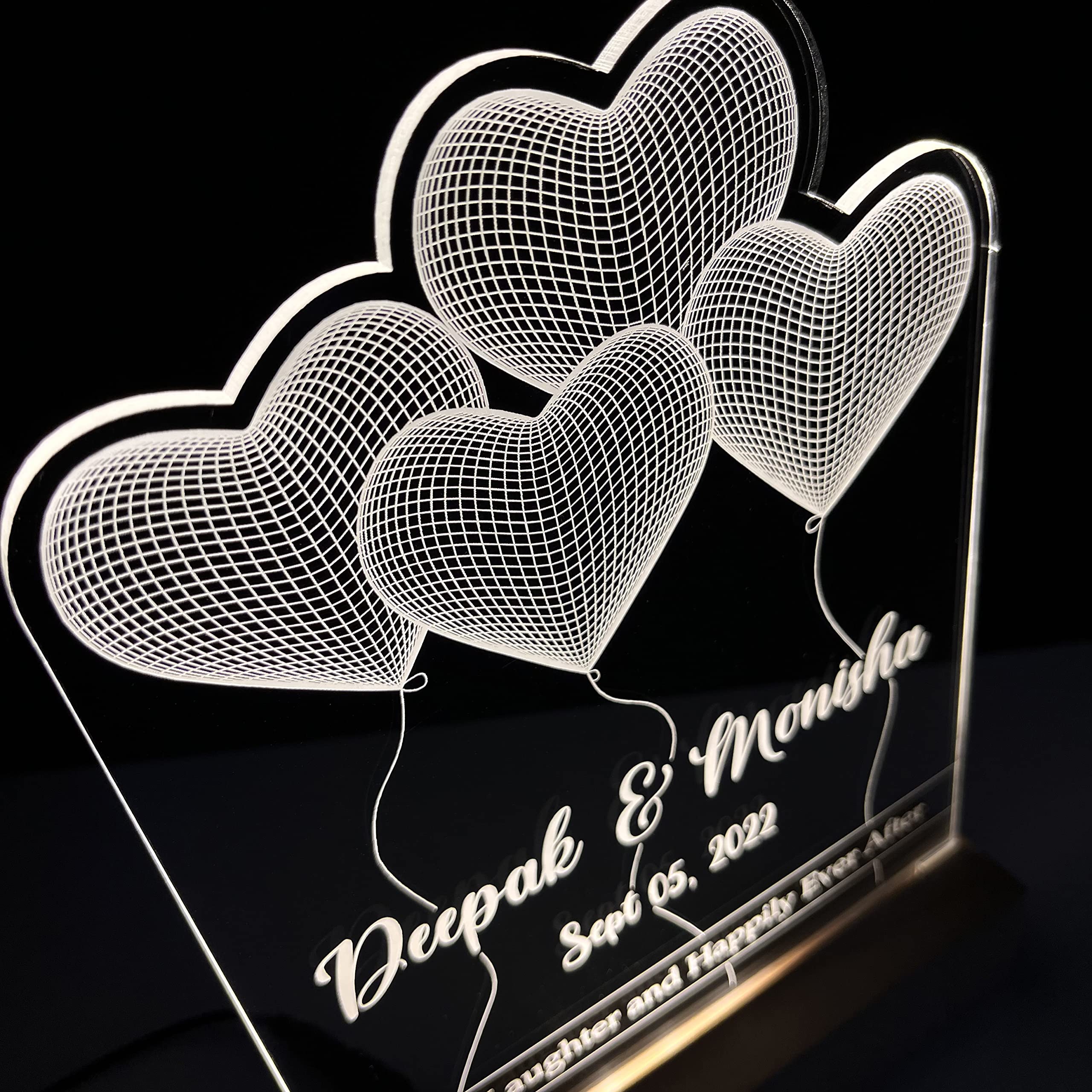 WOWOOD Customized 3D Illusion Lamp with Couple Name, Date, Quote Gift for Couple Anniversary Wedding Engagement Love Gift (Heart
