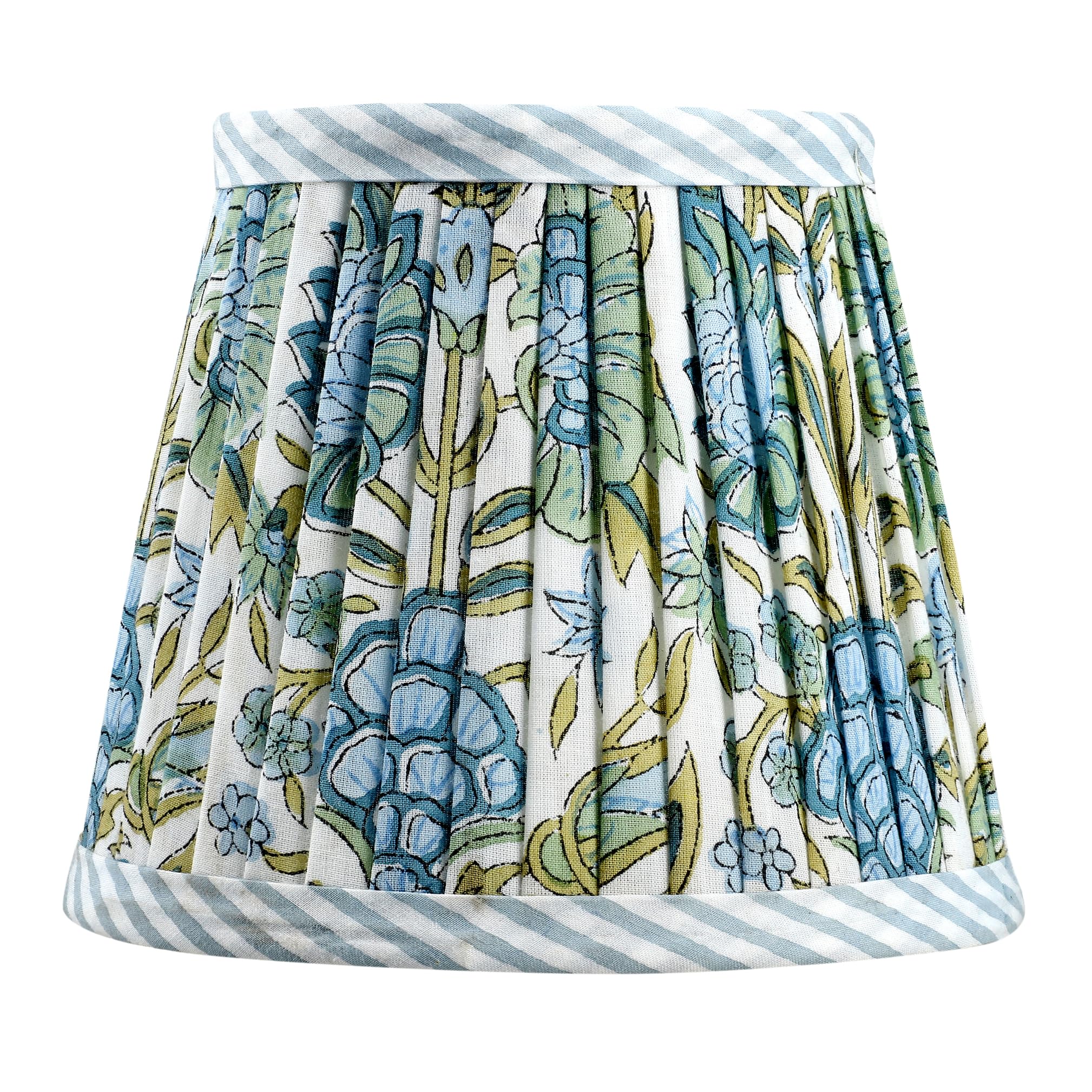 Ridhi Pleated Block Print Lamp Shade Asparagus Green Floral Medium 4 Top x 6 Bottom x 5 High Spider with Harp and Finial Fitting pack of 2