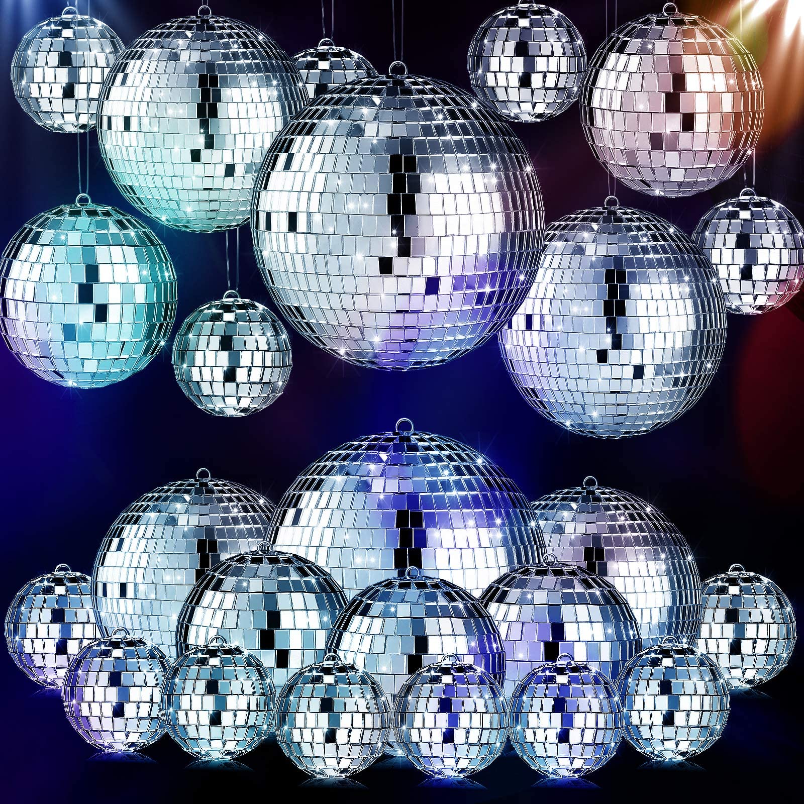 20 Pcs Christmas Hanging Mirror Disco Ball Ornaments Assorted Mini Glass Disco Balls Decoration Different Sizes 70S Reflective With Rope (6 Inch, 4 Inch, 3. 2 Inch, 2 Inch)