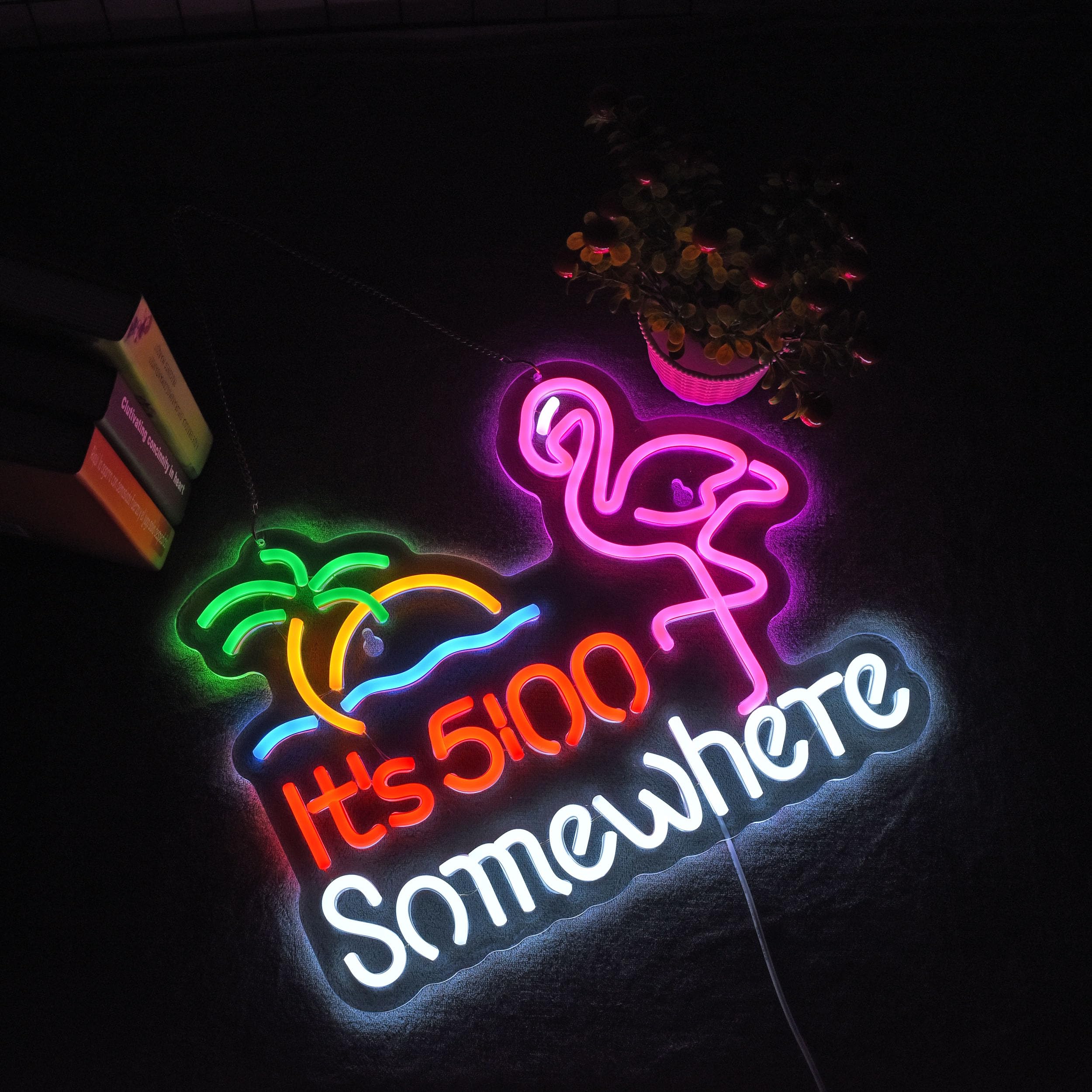 Roouneon Flamingo Its 5 00 O'Clock Somewhere Neon Sign For Wall Décor Dimmable Led Bar Beer Neon Light Usb Powered Neon Art Signs