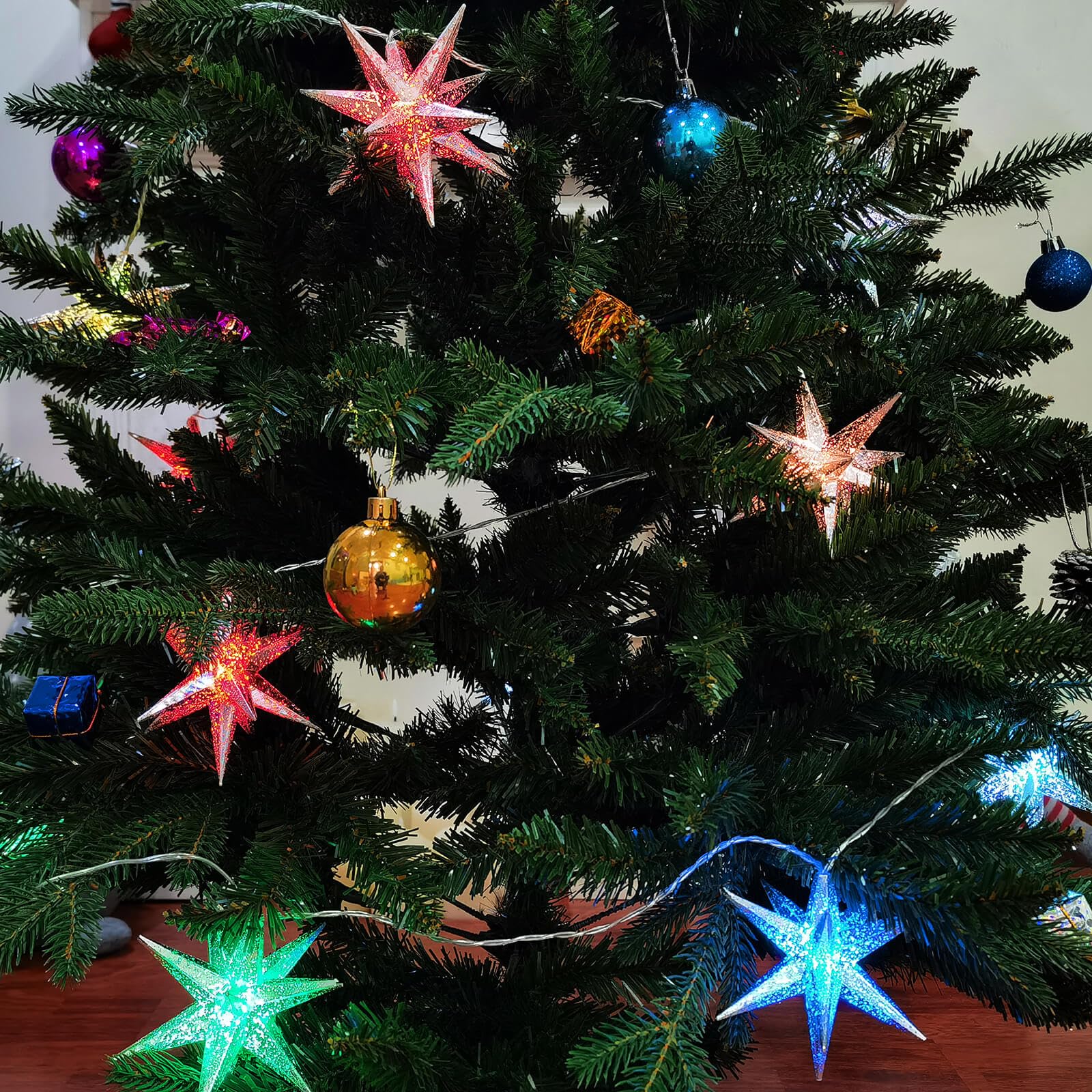 Leejec RGB Color Changing Moravian Star Light - 10 Silver LED Fairy Lights for Home, Christmas Tree & Wedding Décor, Model LJRGBS10