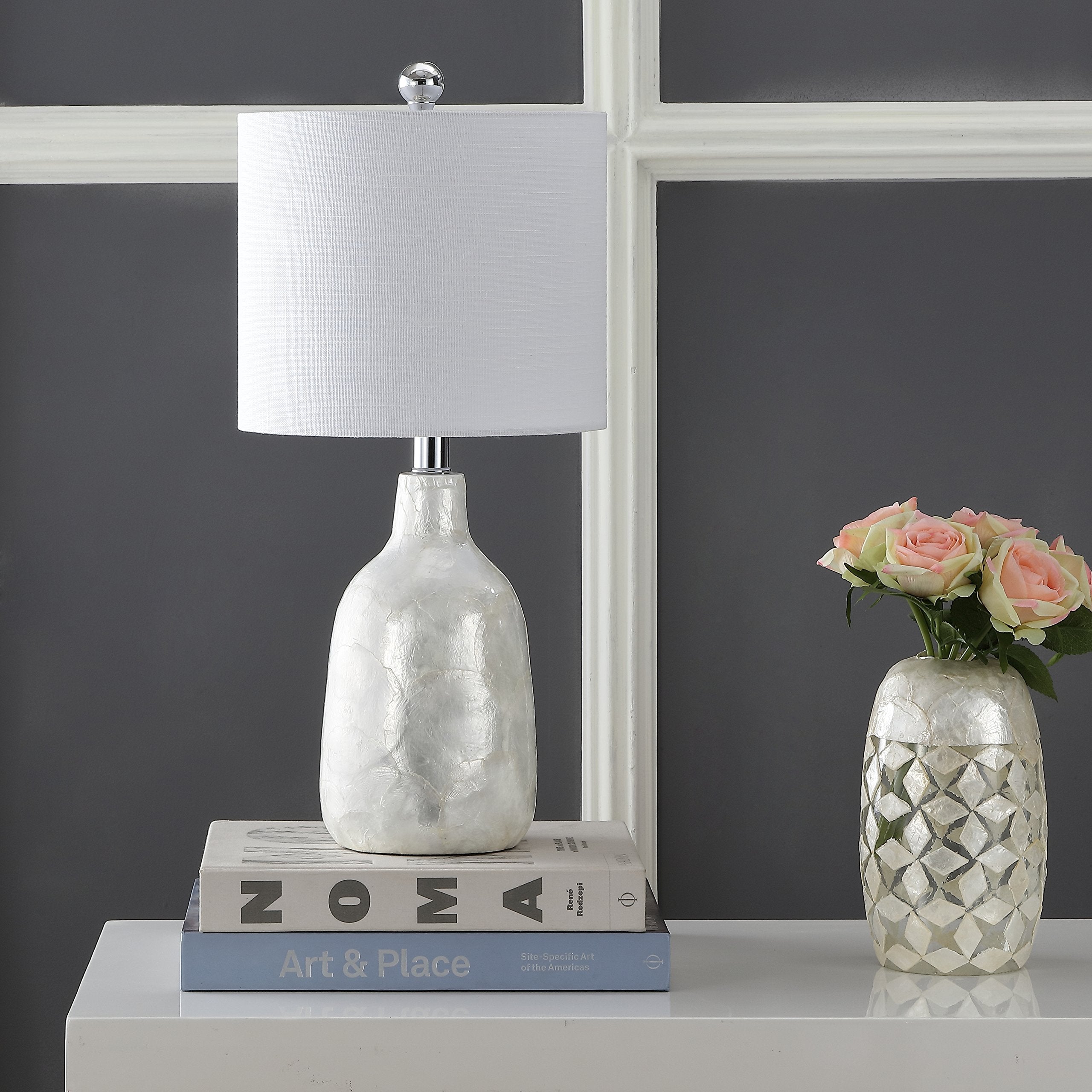 JONATHAN Y Lucille 21in LED Table Lamp, Pearl White, Coastal Contemporary Design, Resin, Model JYL4007A