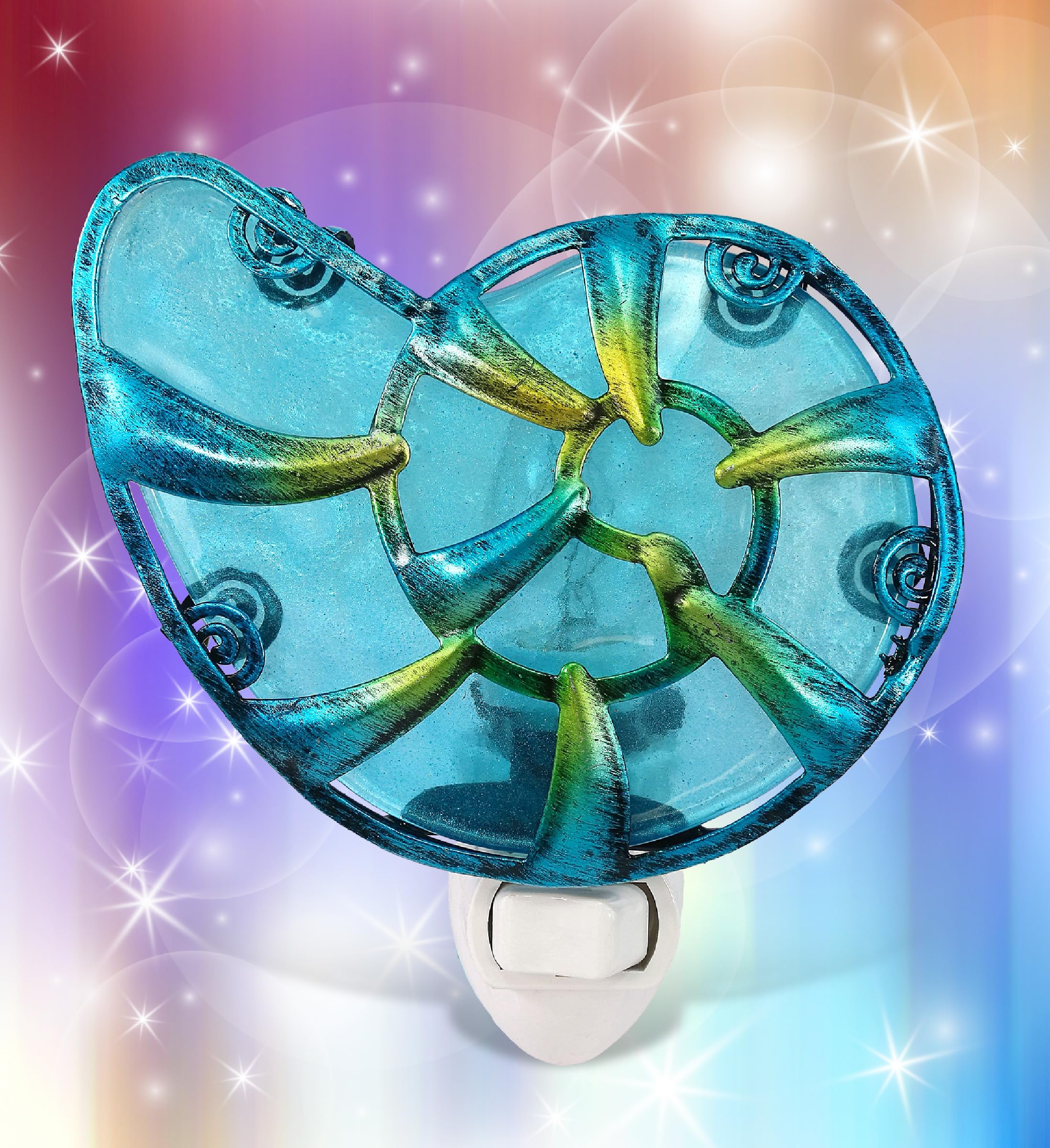 Puzzled Glass Art Sea Shell Night Light - Decorative Night Light Plug In Ocean Wall Decor, Perfect Night Light For Bathroom Beac