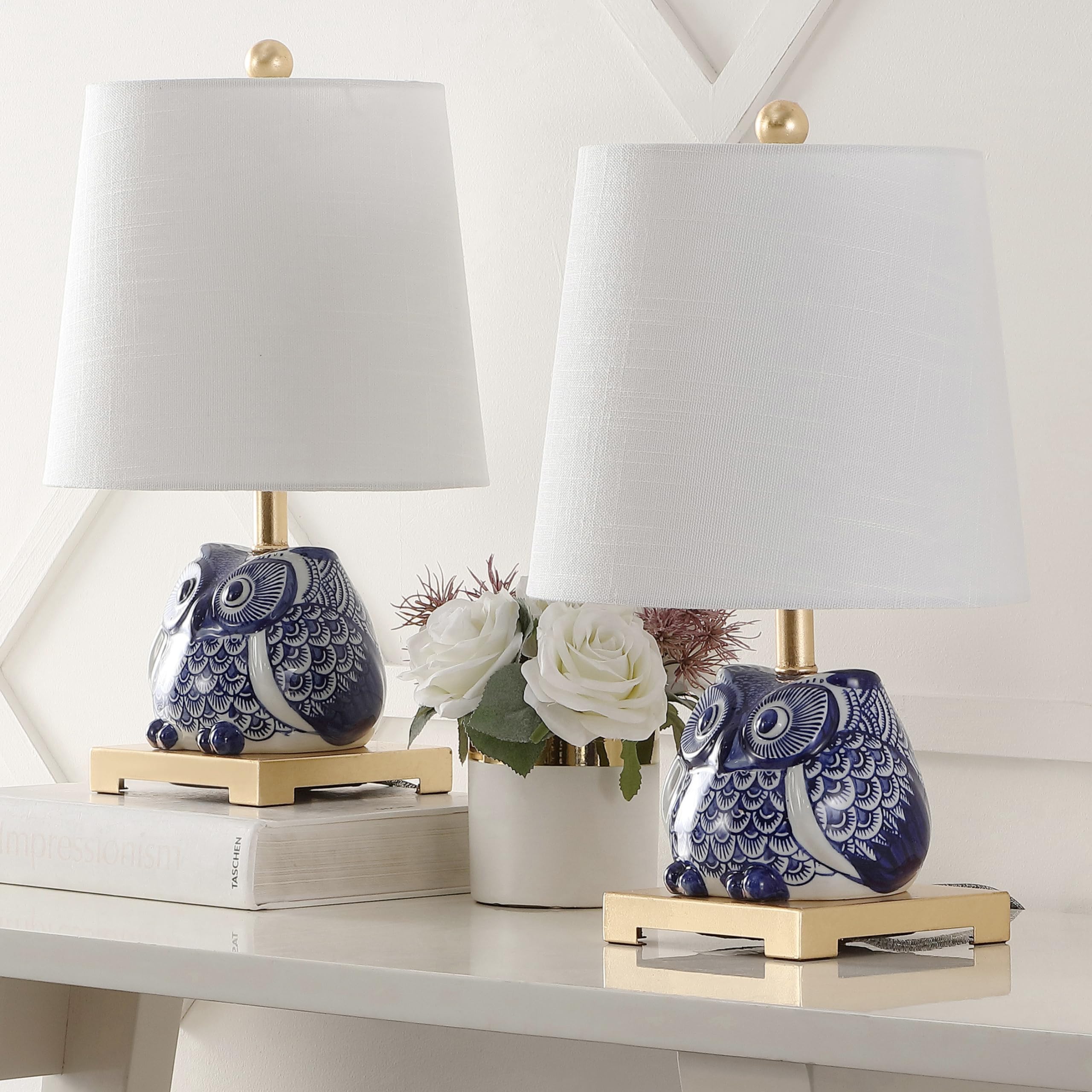 Jonathan Y Justina 16 Ceramic Mini Table Lamp Set Of 2 - Blue/White For Bedroom, Living Room, Office, College Dorm