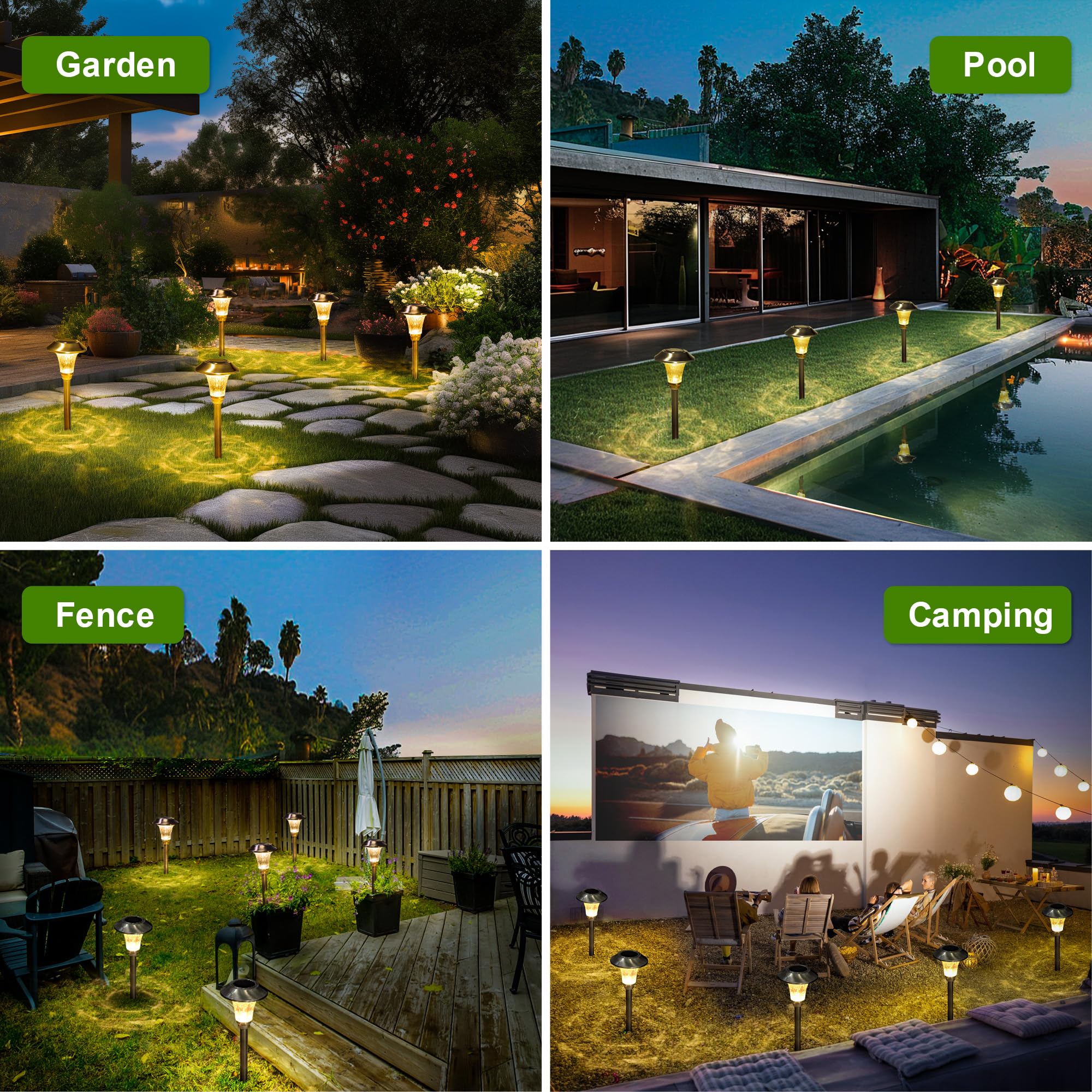 GIGALUMI Solar Pathway Lights 8 Pack, Waterproof Stainless Steel, Warm White LED - Model 7002, Perfect for Yard and Garden