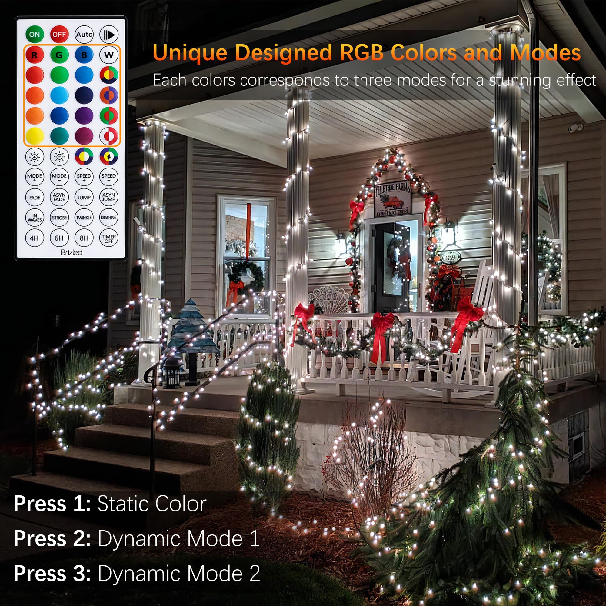 Brizled Christmas Lights, 163.38ft 498 LED Color Changing Christmas Lights with Remote, RGB Christmas Berry String Lights Dimmab