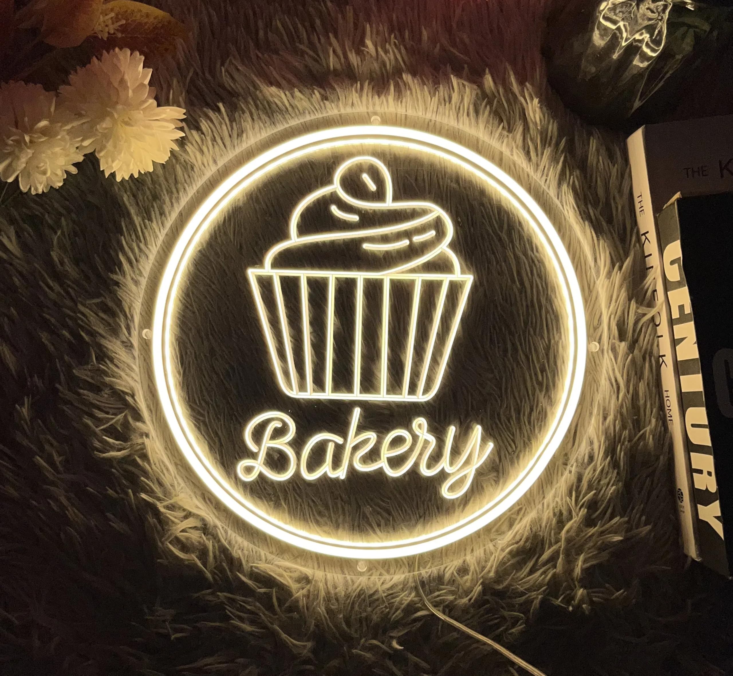 Bakery Neon Sign for Wall Decor Dimmable LED Neon Light Cake Bread Light Up Signs for Business Dessert Food Shop Restaurant Coff