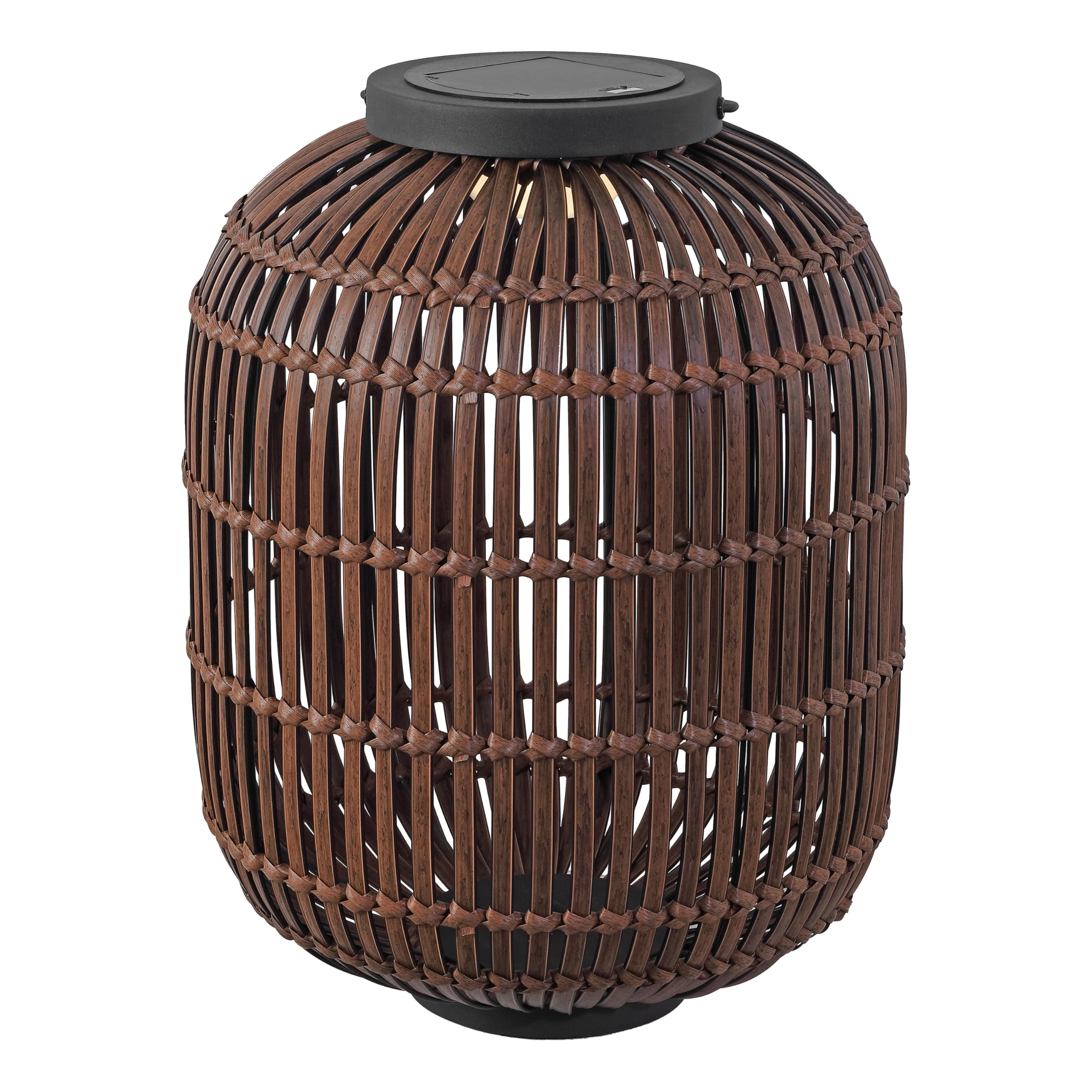 JONATHAN Y 20.5x 16 Dark Brown/Black Modern Outdoor Solar Lantern, LED Rechargeable Floor Lamp for Patio, Dark Brown Faux Rattan
