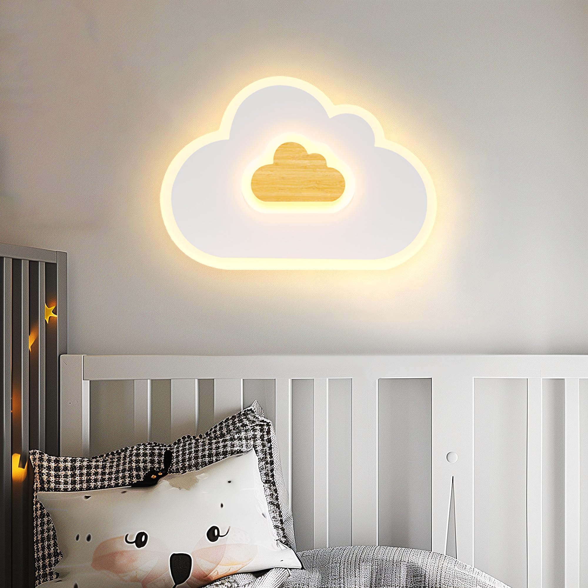 Led Ceiling Light 26W Wood Cloud Cartoon Kids Ceiling Light 19.68In Kids Room Light Fixtures Ceiling Mount 3000-6500K With Night