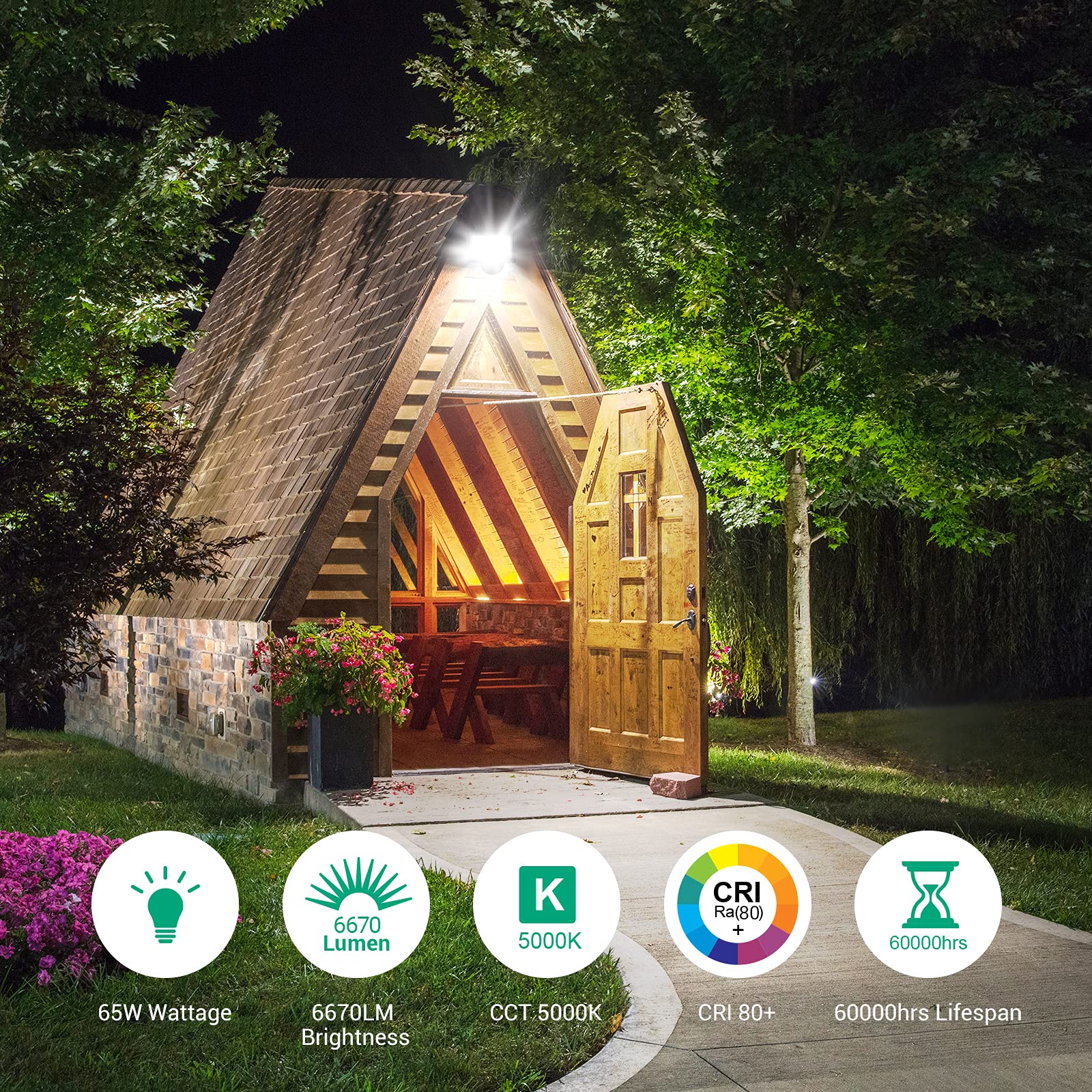 EDISHINE Dusk to Dawn LED Security Light, 65W 6670LM LED Flood Light Outdoor, IP65 Waterproof, 5000K Daylight Knuckle Mount Floo