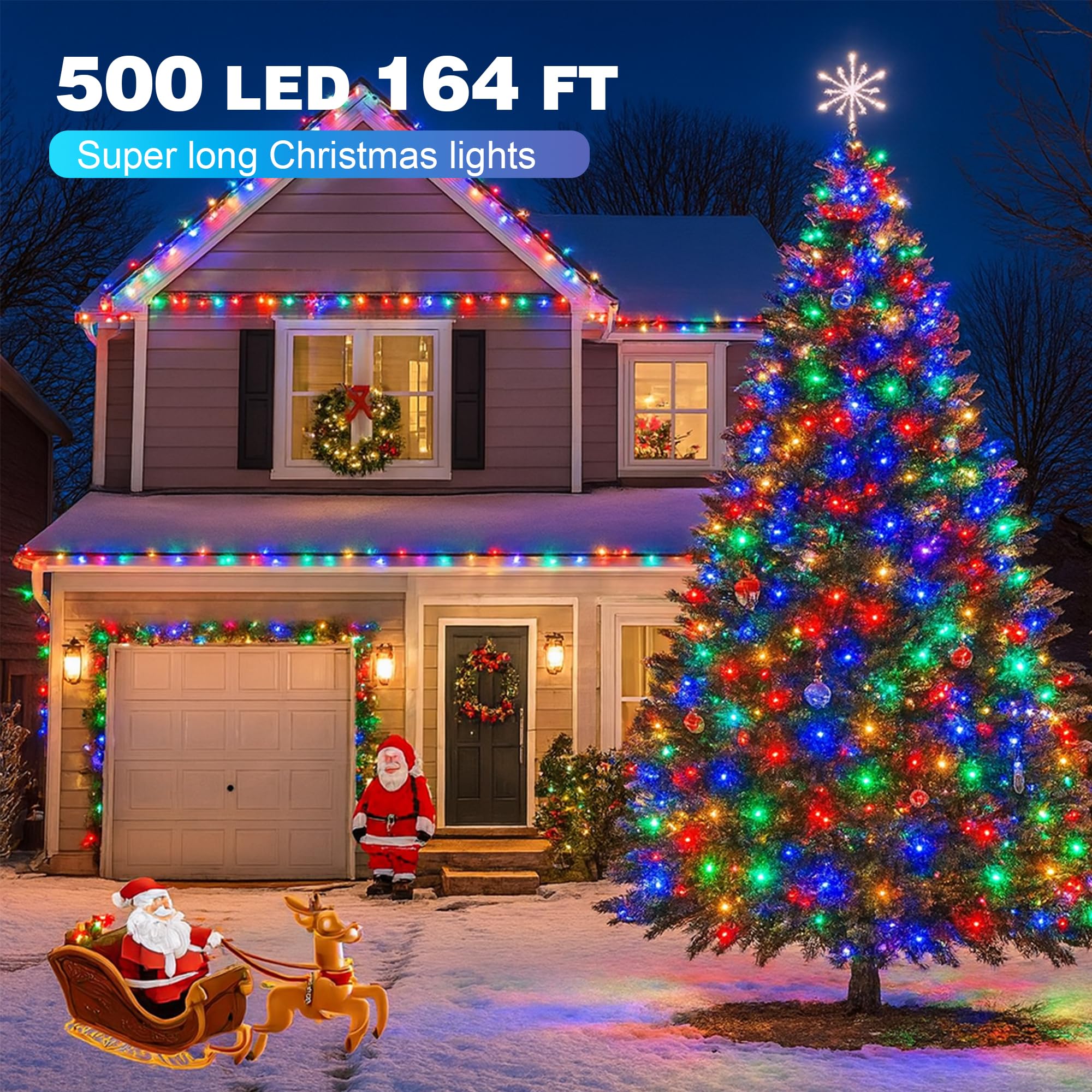 Domolli Christmas Lights 500Led 164 Ft  Waterproof Christmas Tree Lights With 8 Modes  Remote Control 3 Timers & Memory Function Xmas Decorations For House And Holiday (Multicolor)