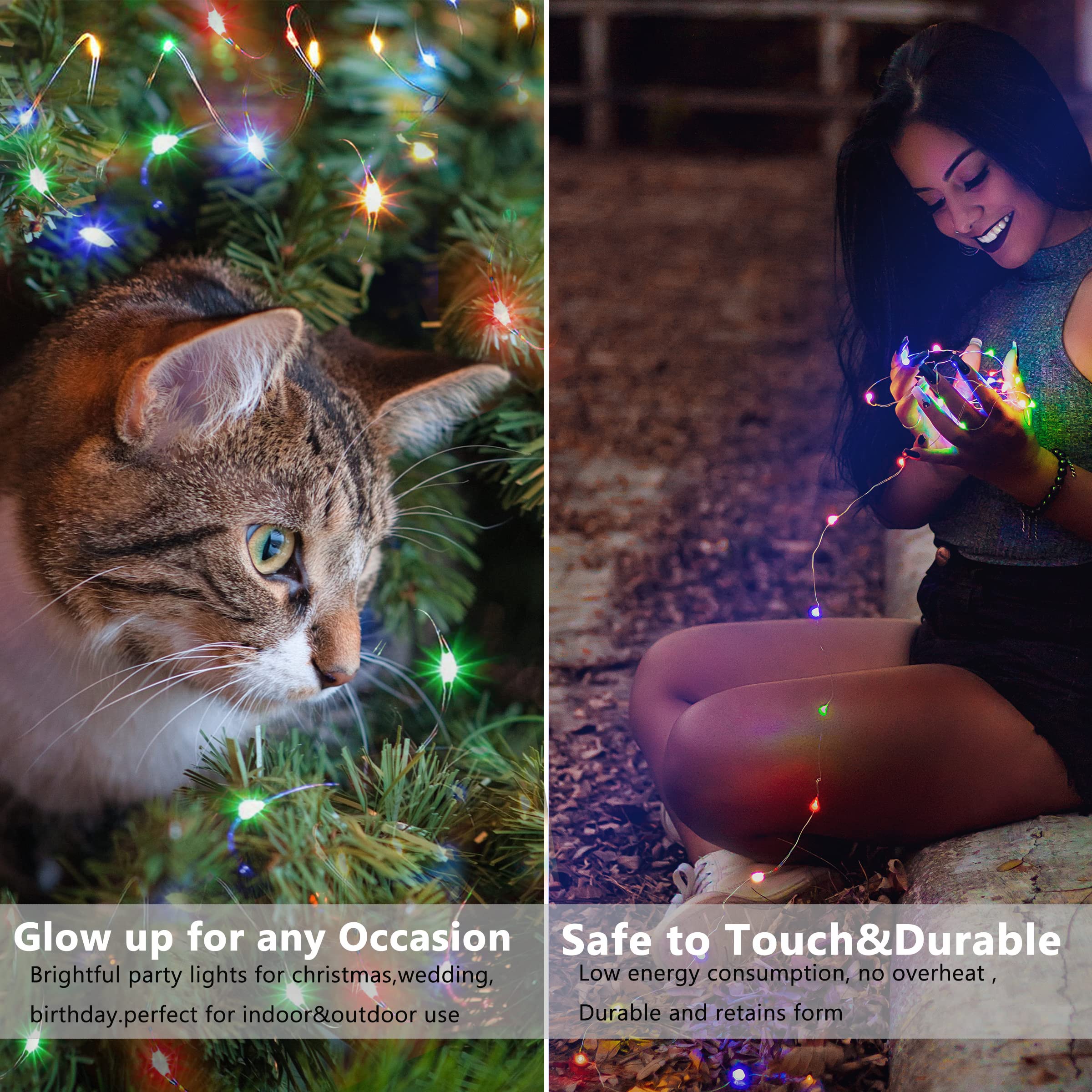 Multicolor Christmas Twinkle Fairy String Lights Battery Operated 3 Modes 20 Led 12 Packs 7.2Ft Silver Wire Starry Firefly Lights With Timer For Diy Craft Bottle Table Birthday Party Decorations