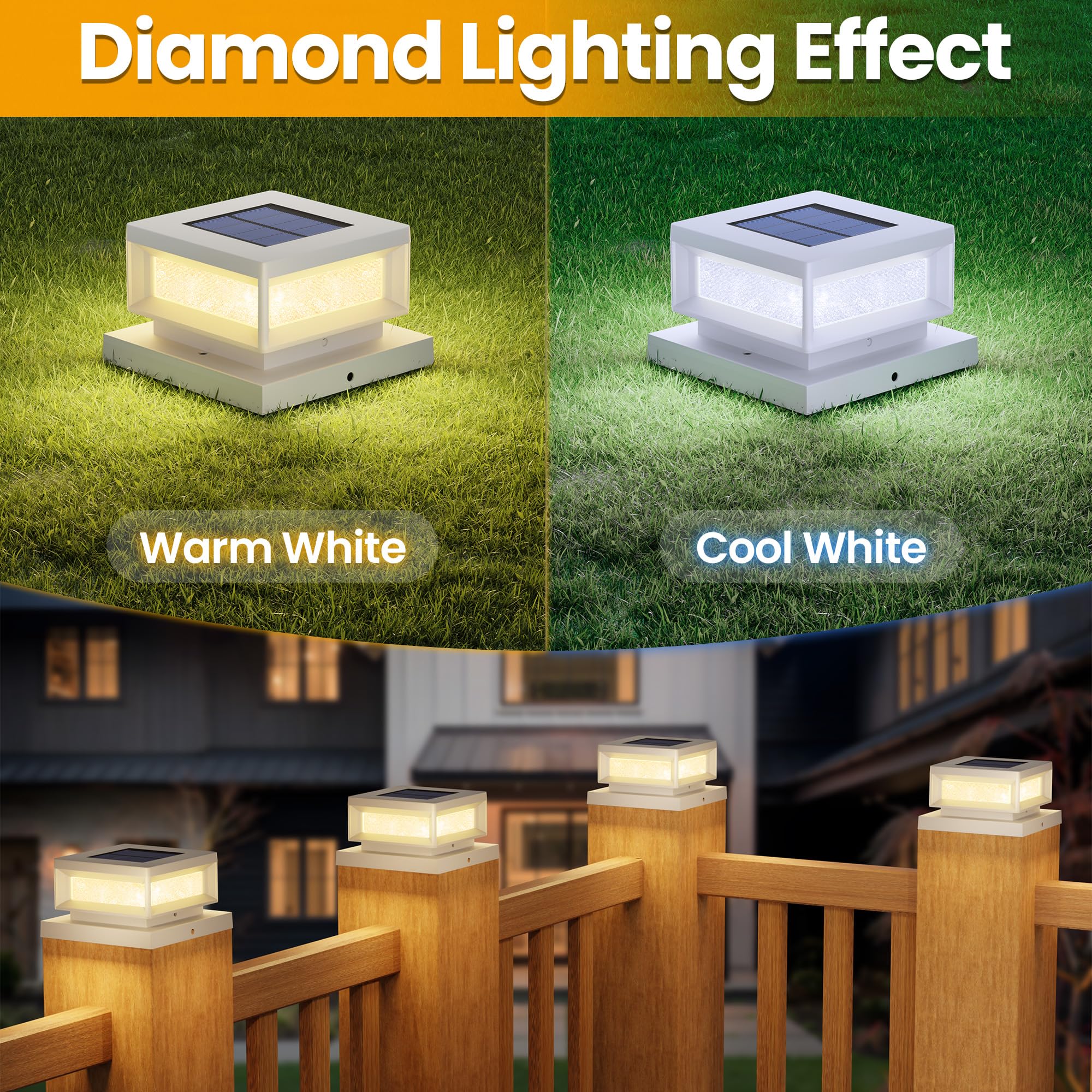 Mlambert 4 Pack Solar Post Cap Lights Outdoor, Waterproof Deck Fence Post Light For 4X4 Wood/Vinyl Posts, 6X6 Wooden Posts, Cool