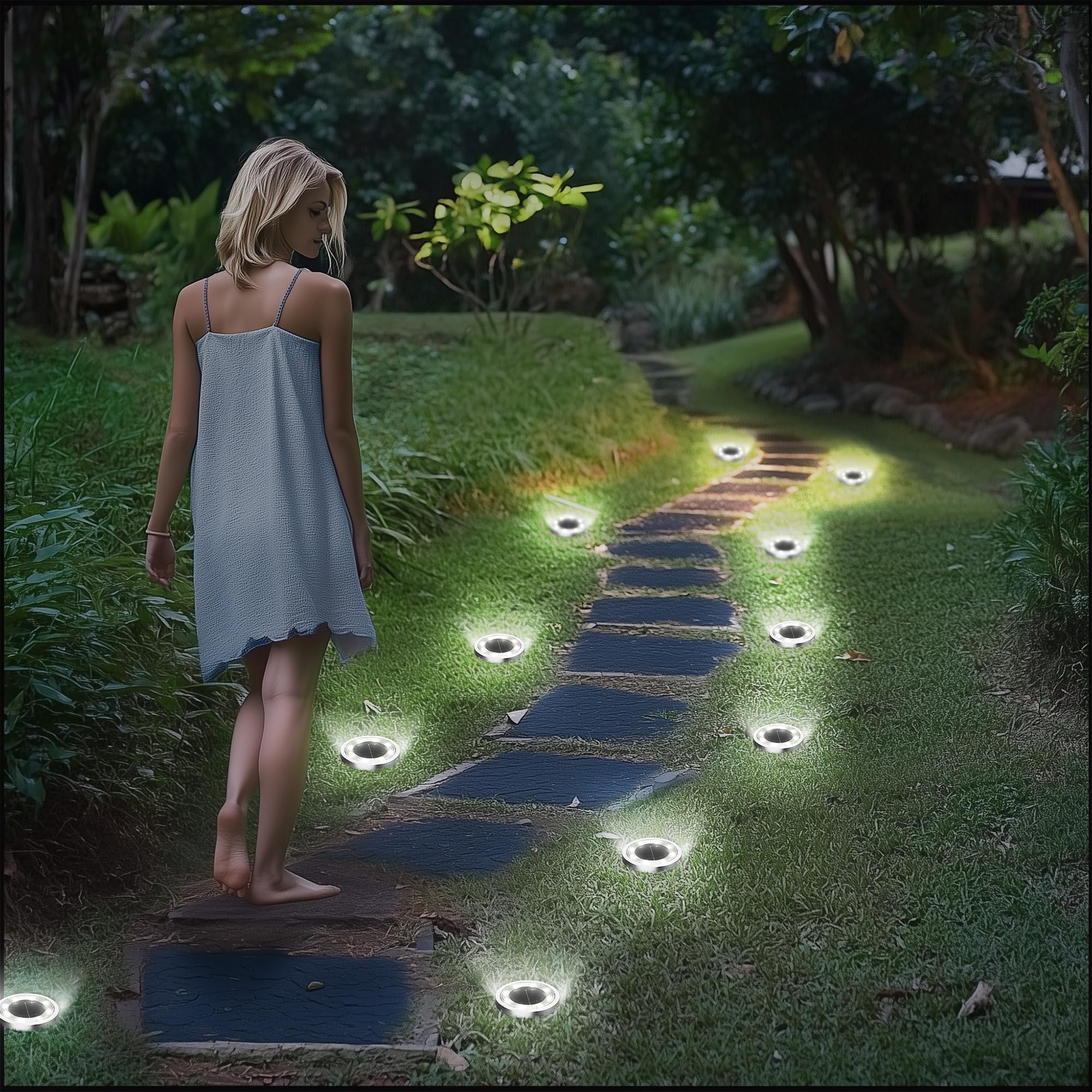 INCX Solar Ground Lights, 16 Pack, Waterproof Outdoor Lighting for Patio, Pathway, Lawn, Cold White