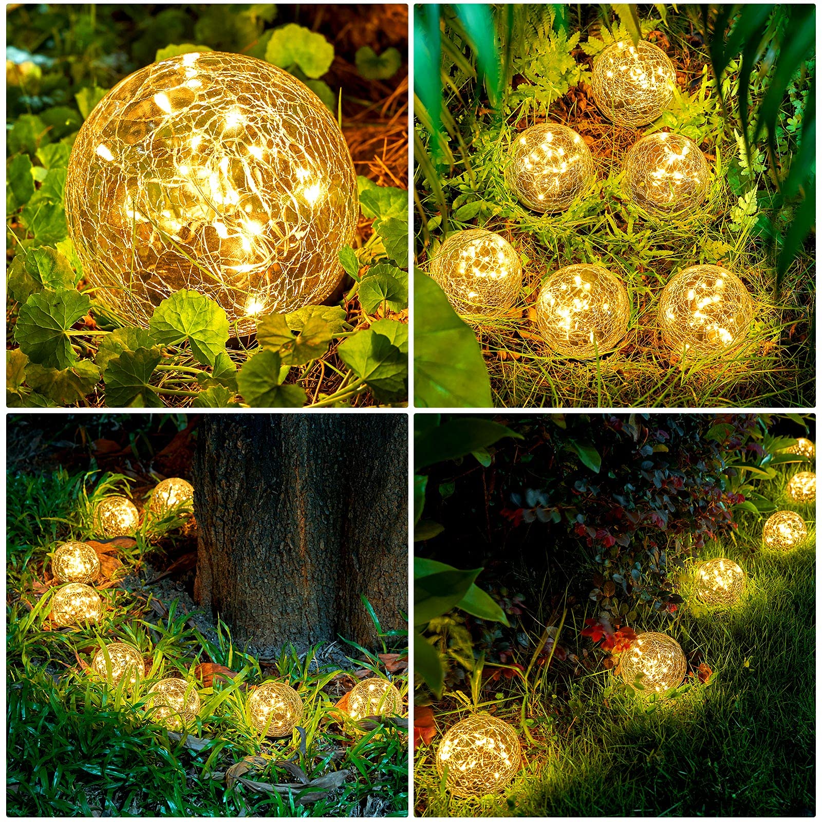 Honoson 6 Inch Solar Globe Lights Outdoor Waterproof, Solar Balls for Garden Cracked Glass Ball, Ground Landscape Garden Decor f