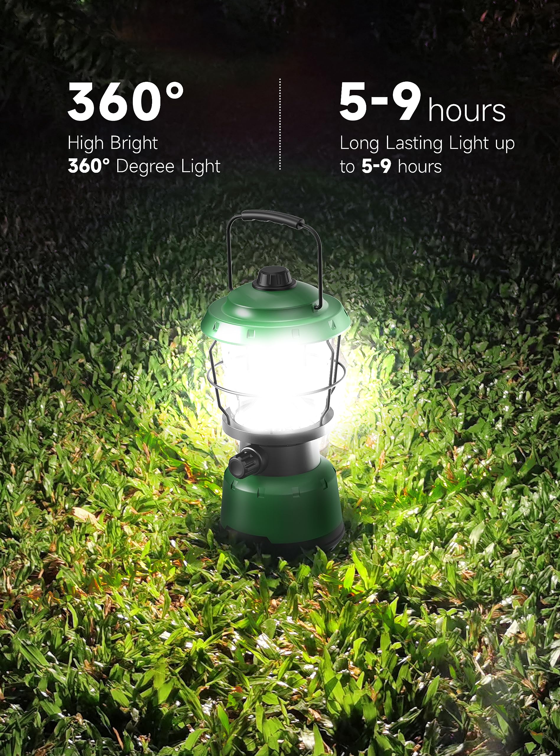 Favorbrite LED Camping Lantern - 2500LM Dimmable, Rechargeable, Water Resistant, Forest Green, Model DRFX-2003-US