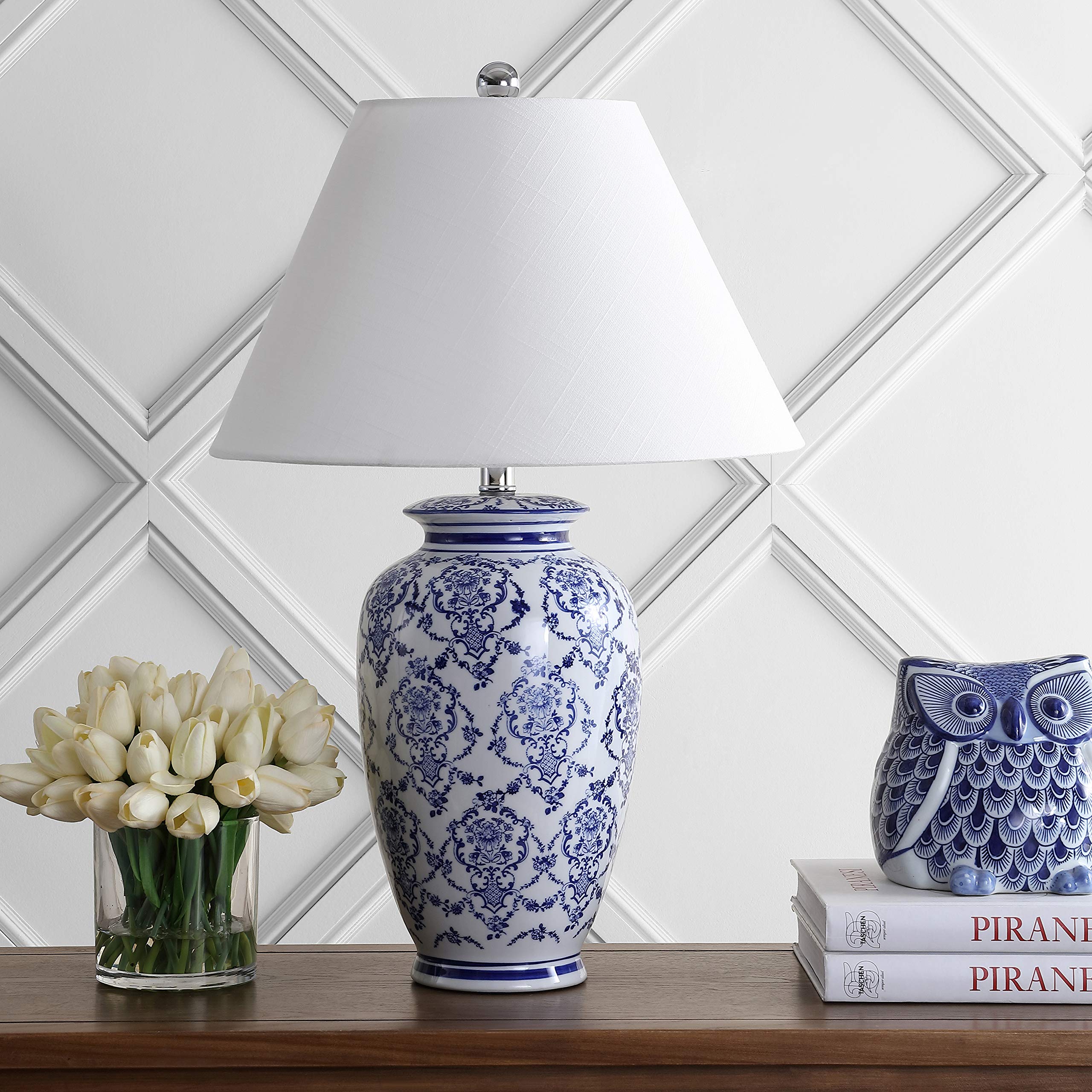 JONATHAN Y Chinoiserie Ceramic Table Lamp LED 26.25in JYL8023A Blue/White for Bedroom Living Room Office