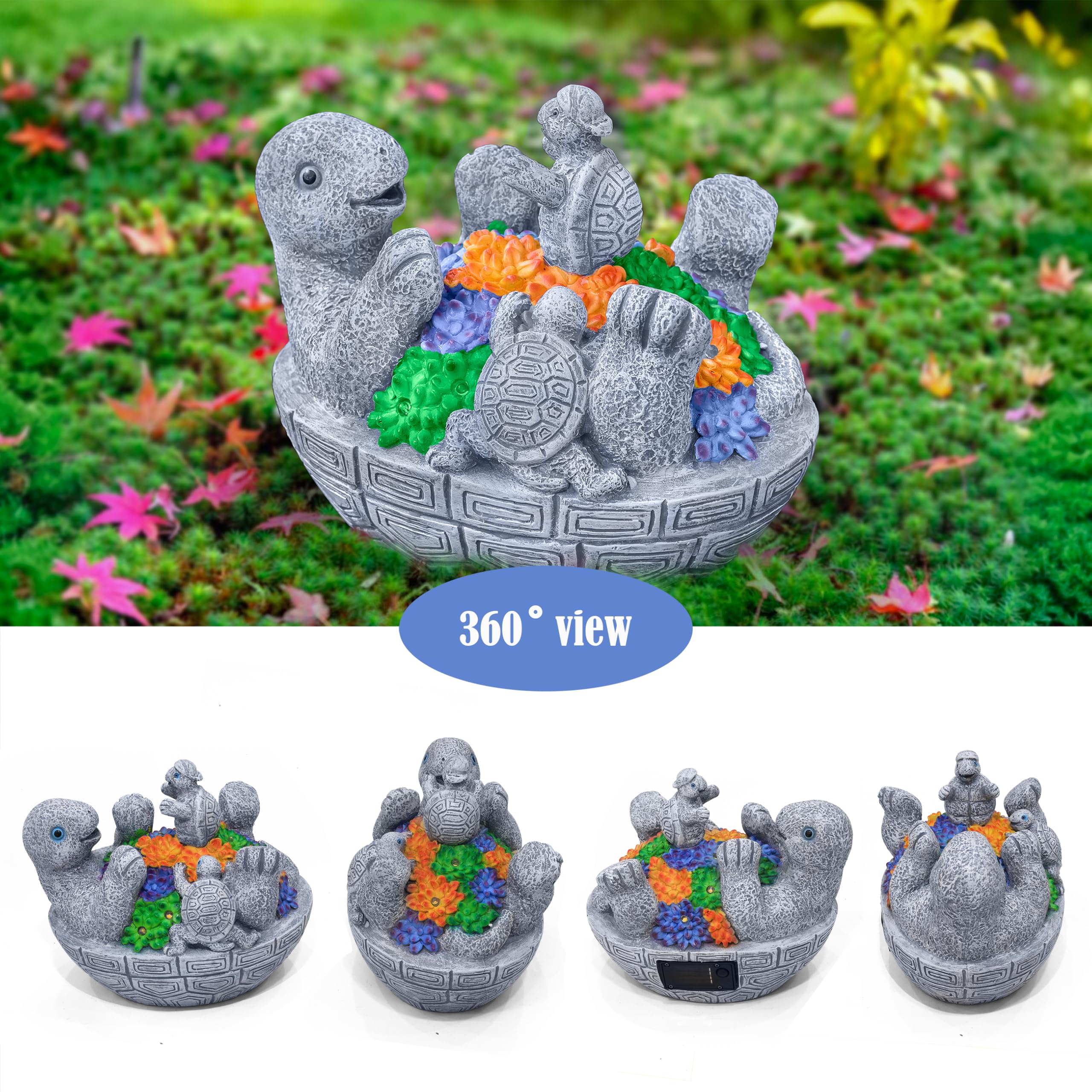 Solar Turtles For Outdoors With 8 Led Lights - Cute Turtle Statue With Baby For Yard Decorations Outdoor - Ideal For Anniversari