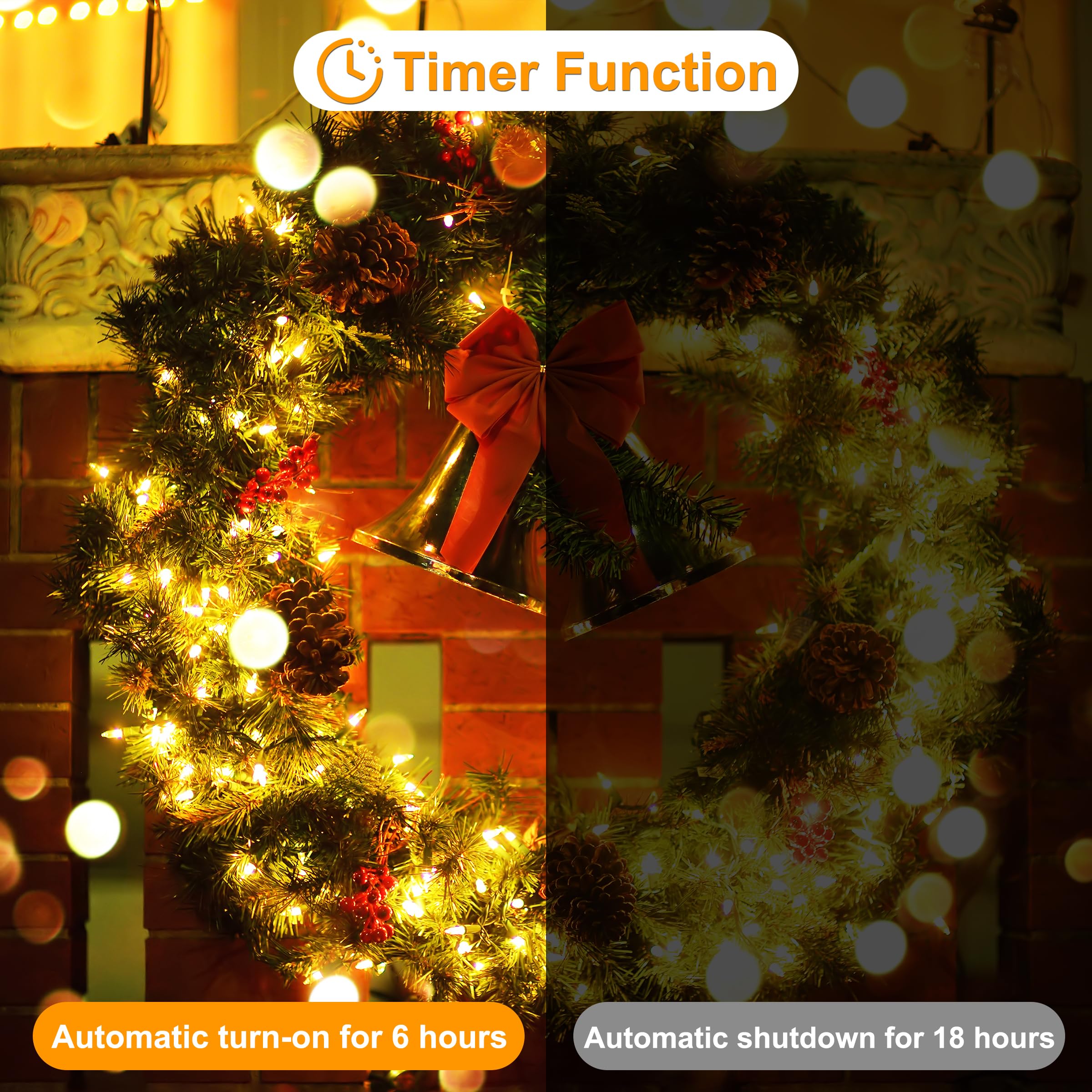 Ammaker Christmas Light, 100 Led Battery Operated Christmas Lights With Timer For Indoor Outdoor Wreath Wedding Party Garden Home Decor, Waterproof, Warm White 39.5Ft