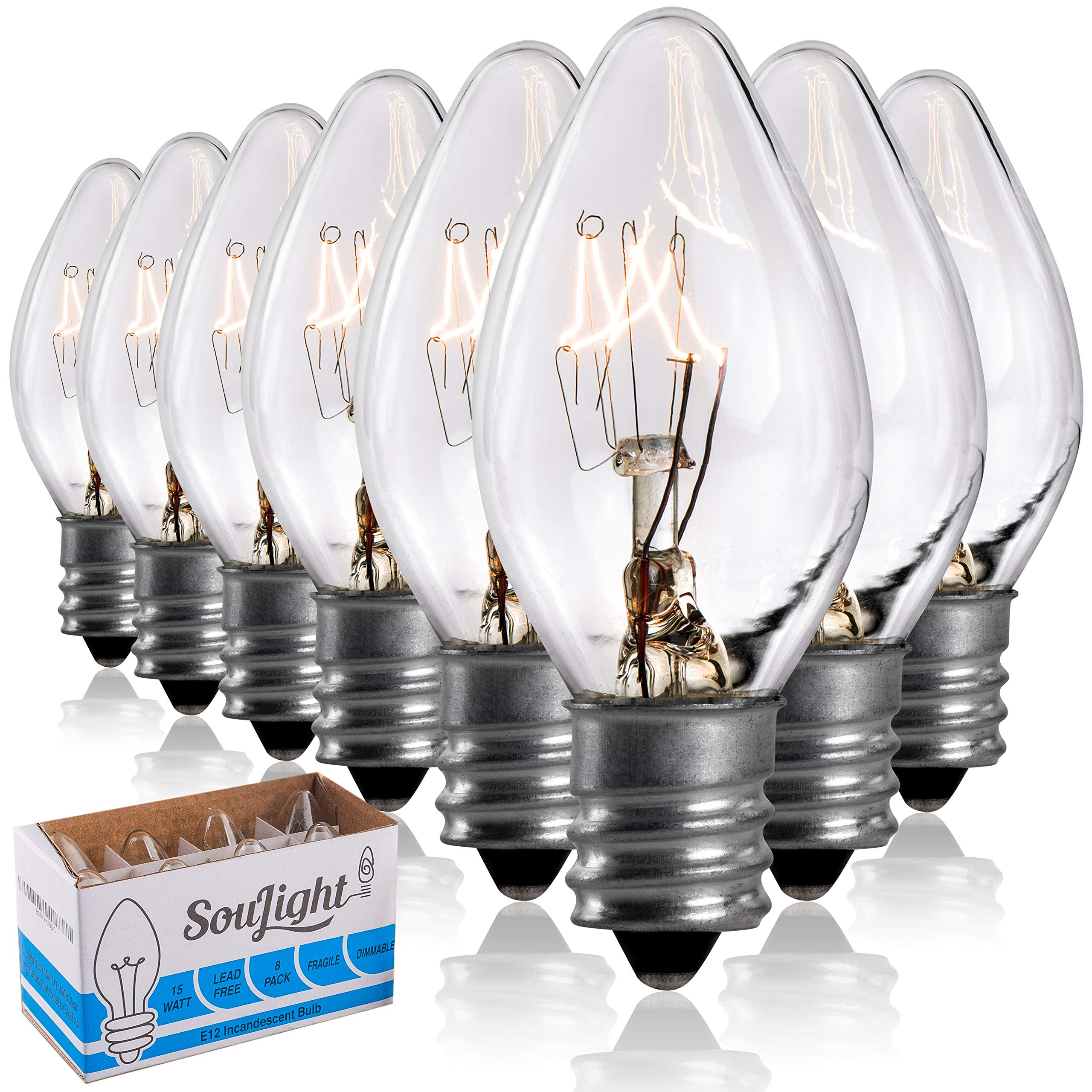 SouLight 15 Watt Replacement Bulbs for Himalayan Salt Lamps, E12 Socket, Warm White, 8 Count, Clear Glass
