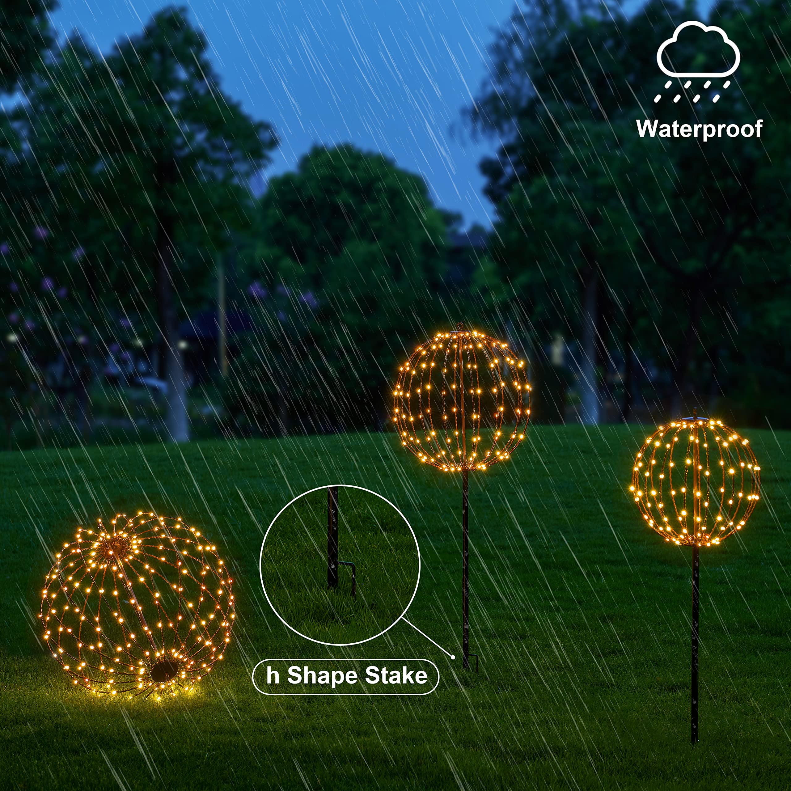 Lightshare 10In 48Led Light Ball Yard Decoration Pathway Lights Sphere Light With Fold Flat Metal Frame Indoor Outdoor Waterproof Garden Lights  Brown Frame / Warm White Lights  10