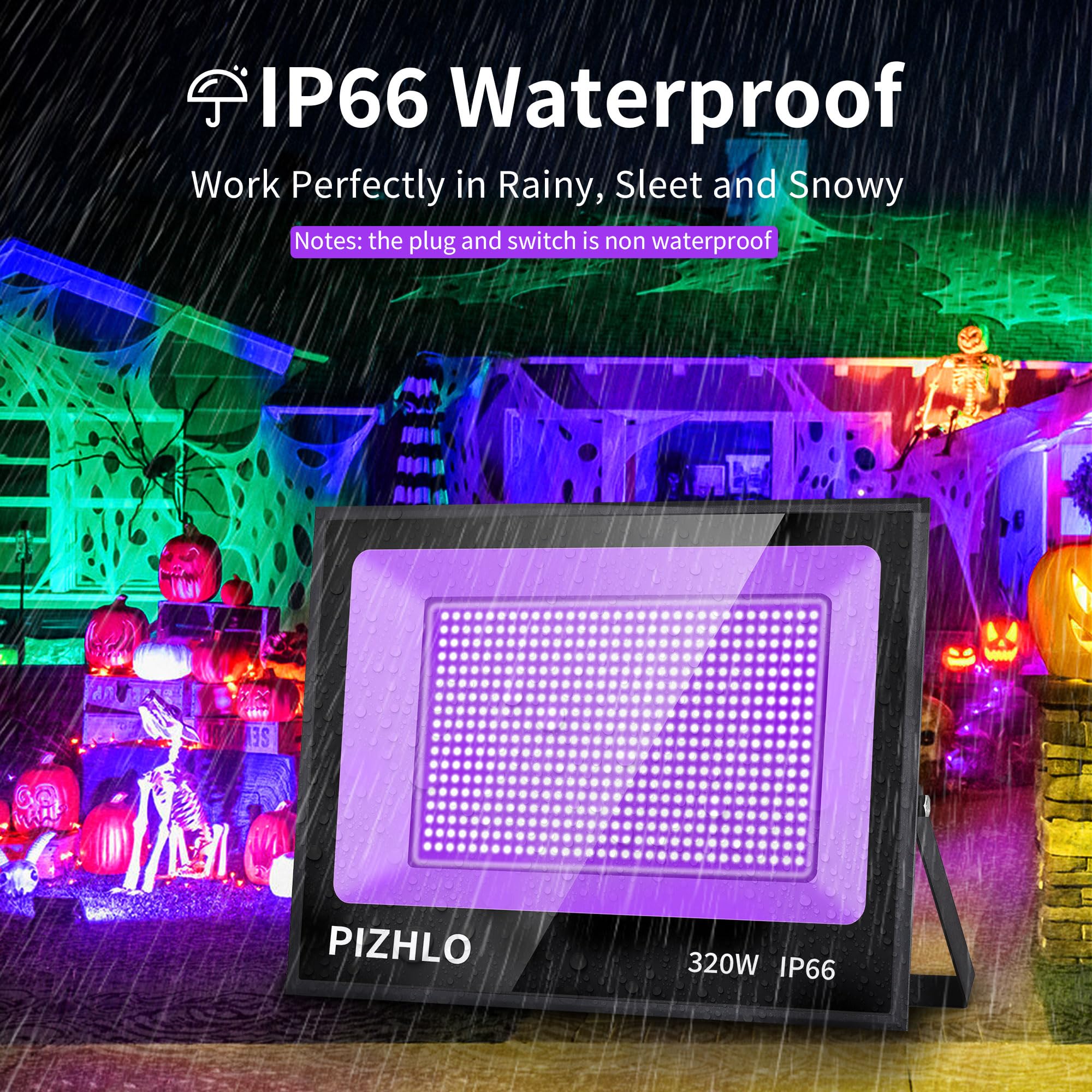 PIZHLO 320W LED Black Light Floodlight, IP66 Waterproof, 2 Pack, for Halloween, Body discomfort-reducingt, Neon Glow, Black