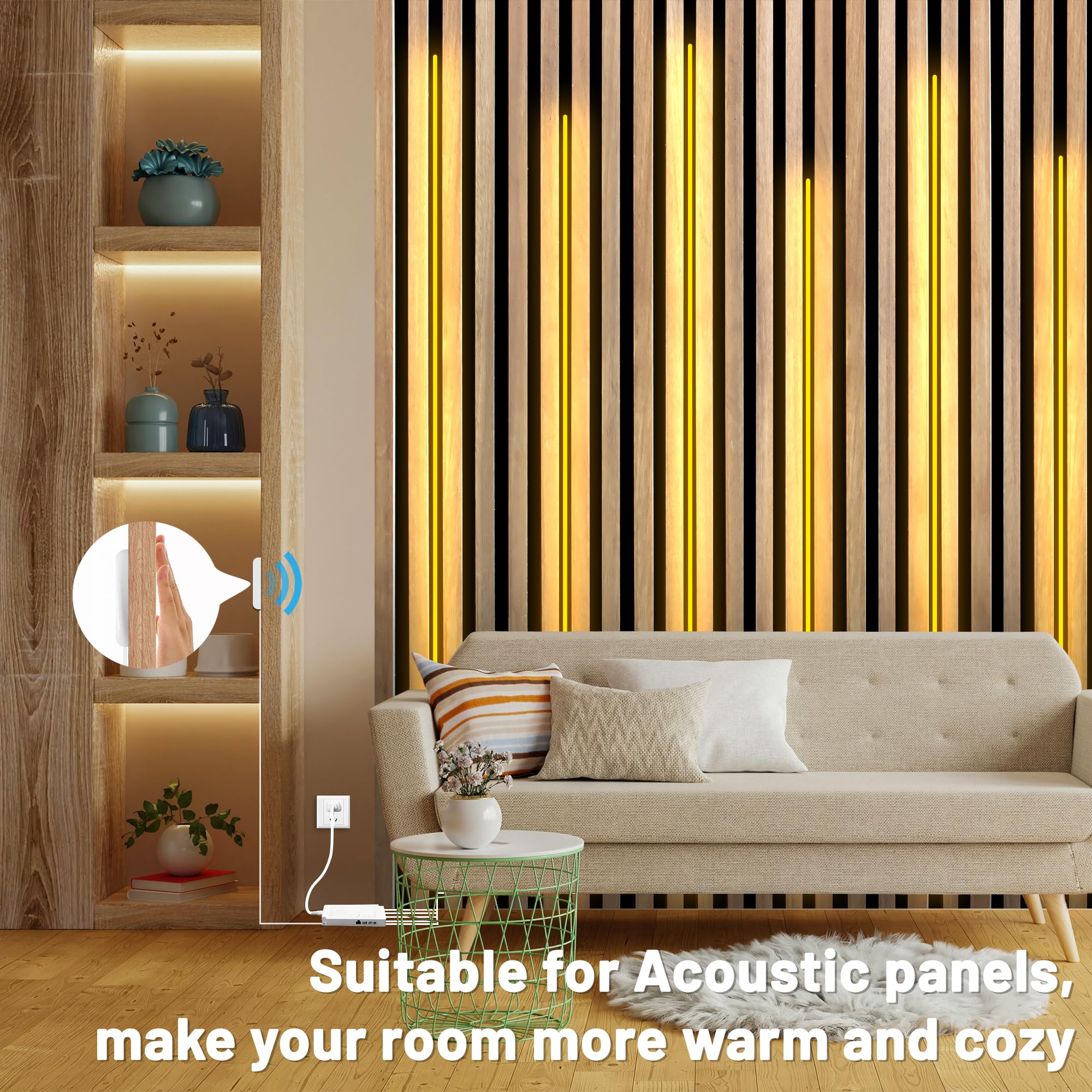 Lichaser 6.56Ft Cob Led Strip Light  6 Rolls Of 3000K Flexible Cob Led For Acoustic Panel And Wood Slat Wall Panels Parallel With Dimmable Touch Sensor Switch  Cuttable For Wood Slat Lighting  Shelf