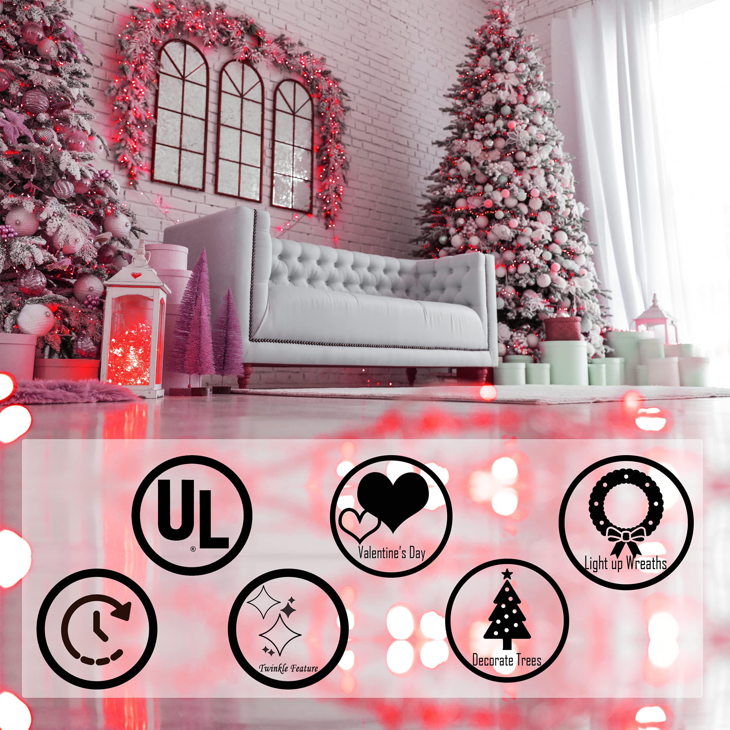 Holiday Essence Christmas String Lights - 100 Count Red Lights, 20.6 Feet Long, Green Wire for Indoor & Outdoor Décor