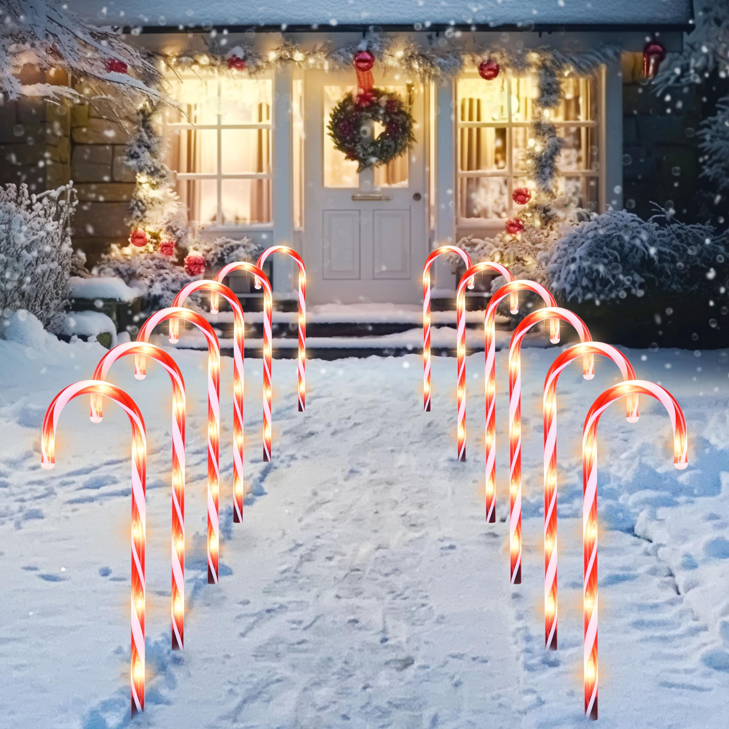 Joiedomi 17'' Christmas Candy Cane Pathway Lights, 6 Packs Outdoor Christmas Stakes Lights with 36 Warm White Lights for Holiday
