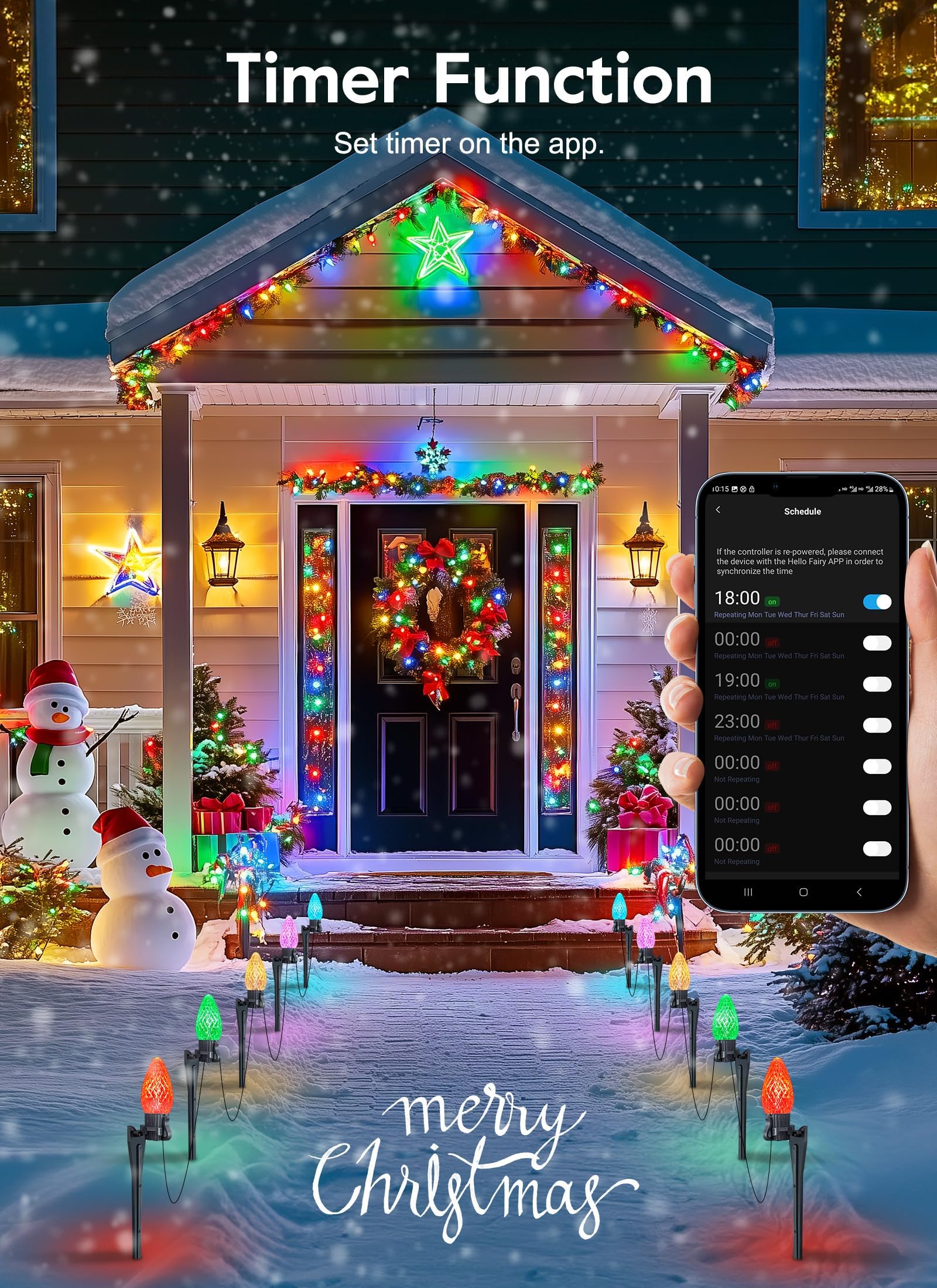 Brightown Smart C9 LED Christmas Lights, 50Ft 75 LED, RGB, Remote/App Control, Music Sync, Smart Multicolor, Model GY-C-50.6-U-B1