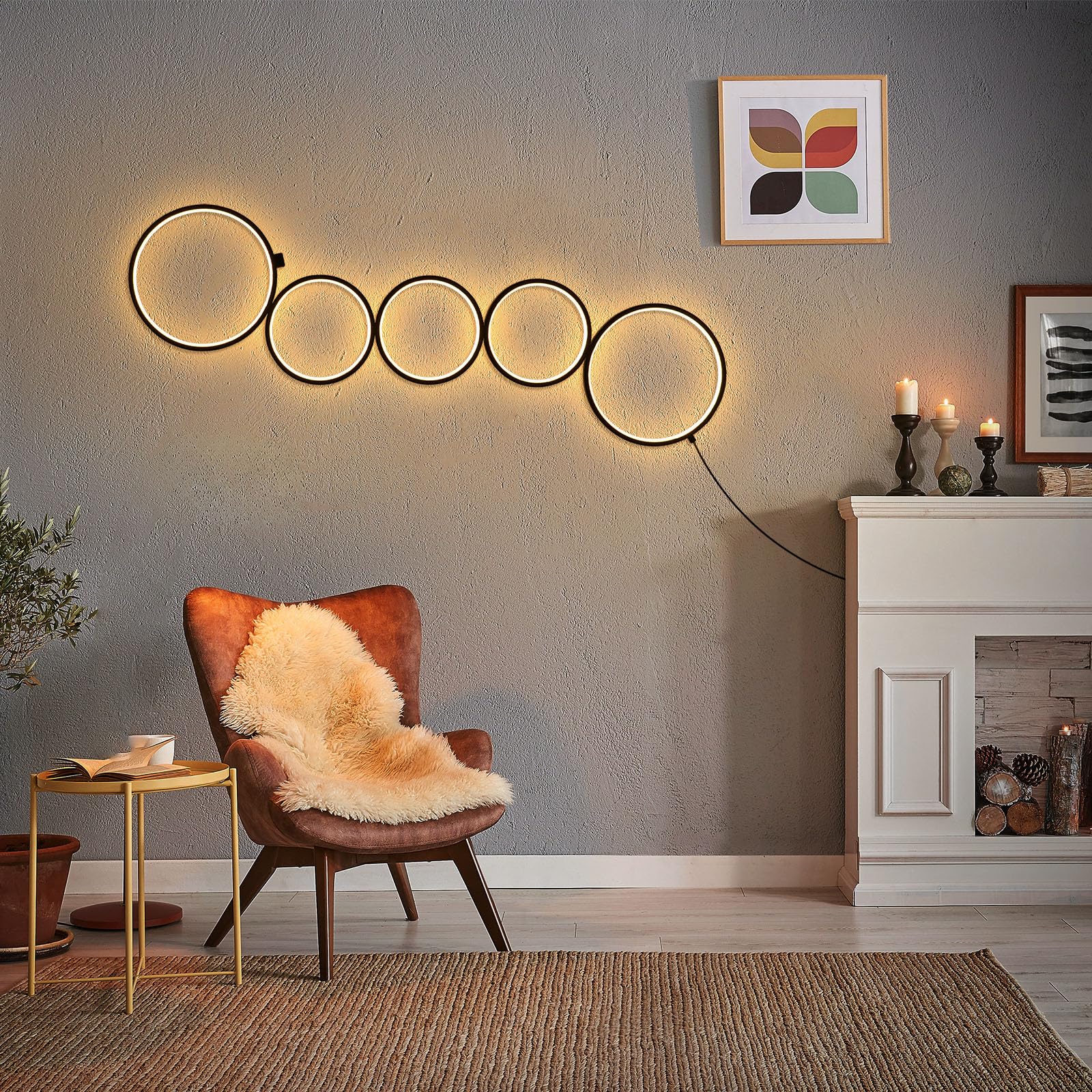 Nur 43.3'' Modern Floor Lamp, Ring Standing Lamp, Dimmable, Metallic Feel, Artistic Trendy Design, Energy-Saving, Touch Switch,