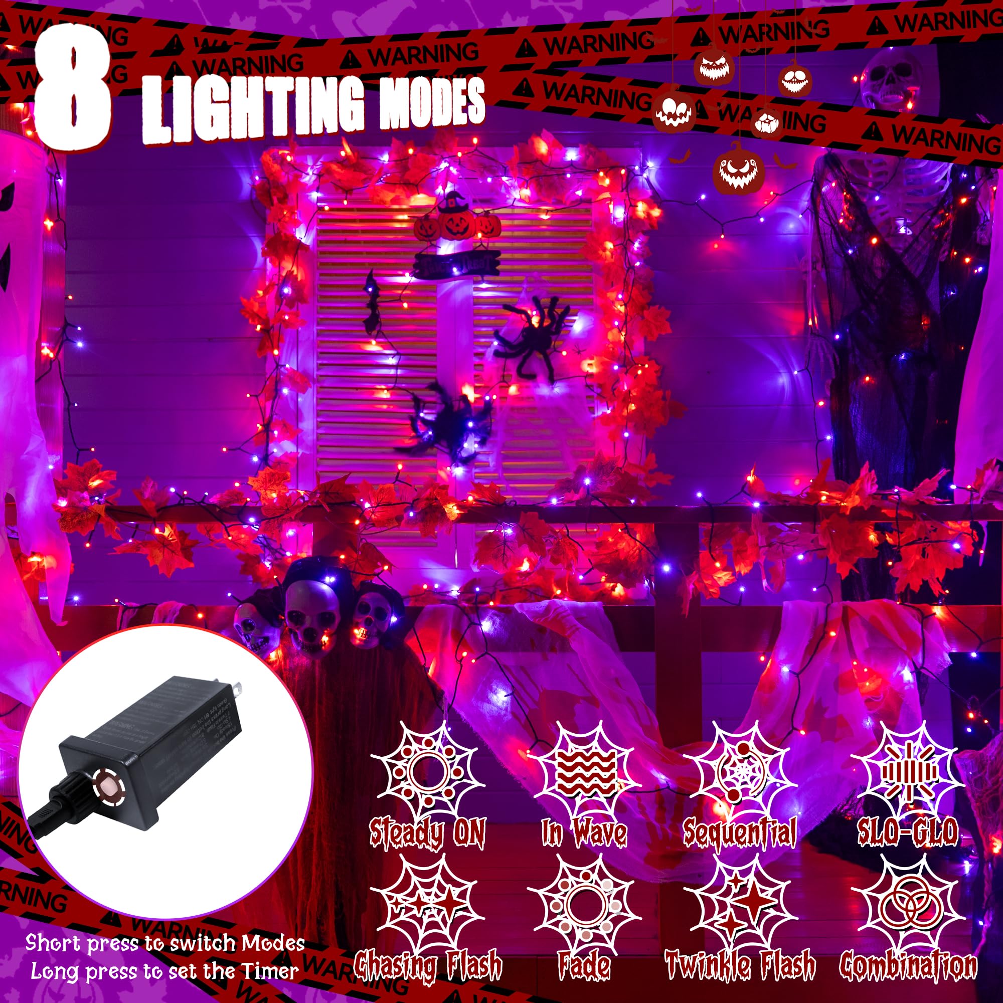 Ollny Halloween String Lights, 100 LED, 33FT, Orange and Purple, 8 Modes Timer, Indoor/Outdoor Decor, Model NYA0100H