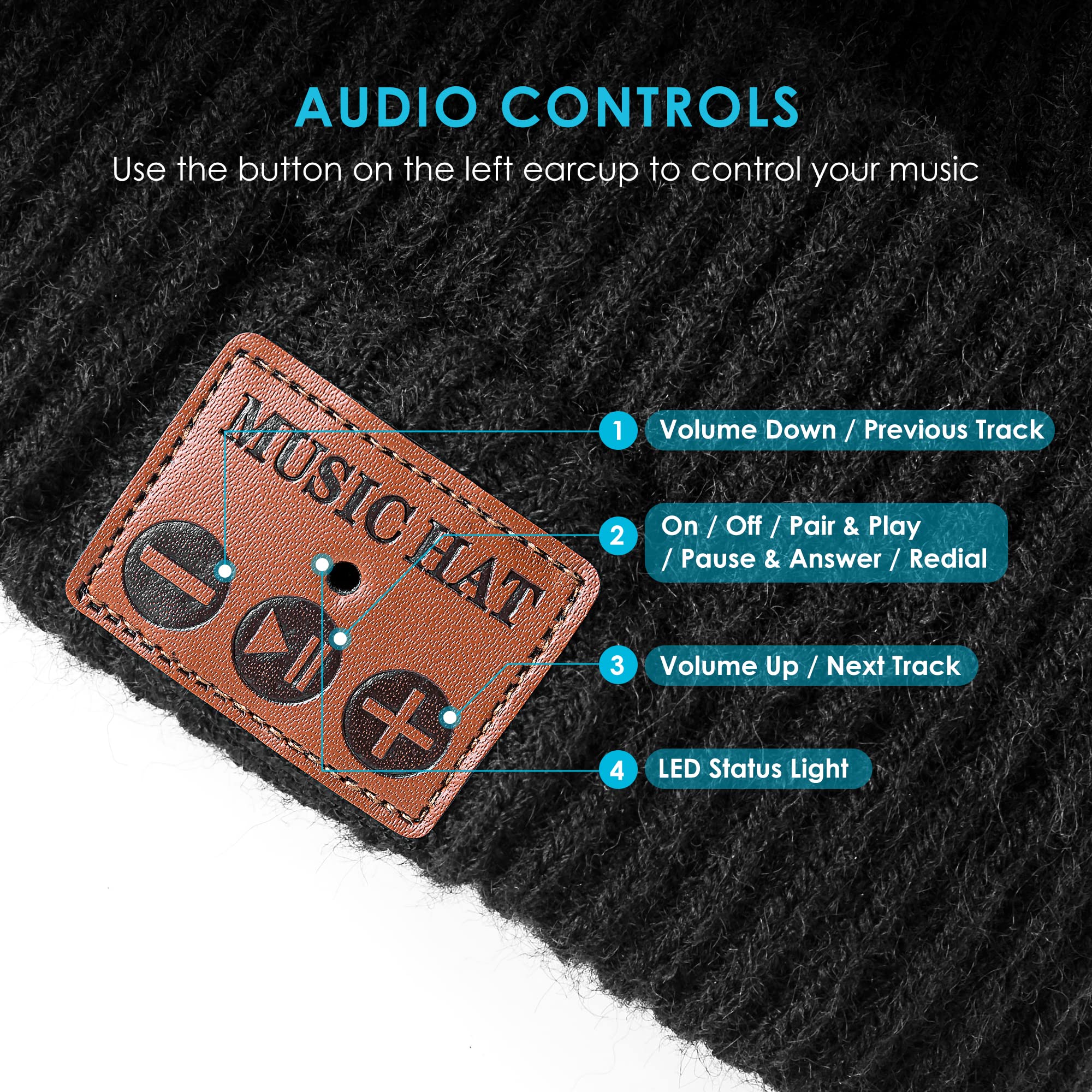 AHASTI Bluetooth Beanie Hat with Light, Rechargeable 4 LED Headlamp Cap, Wireless Headphones, Grey, One Size - Perfect Unique Gift for Men and Teens