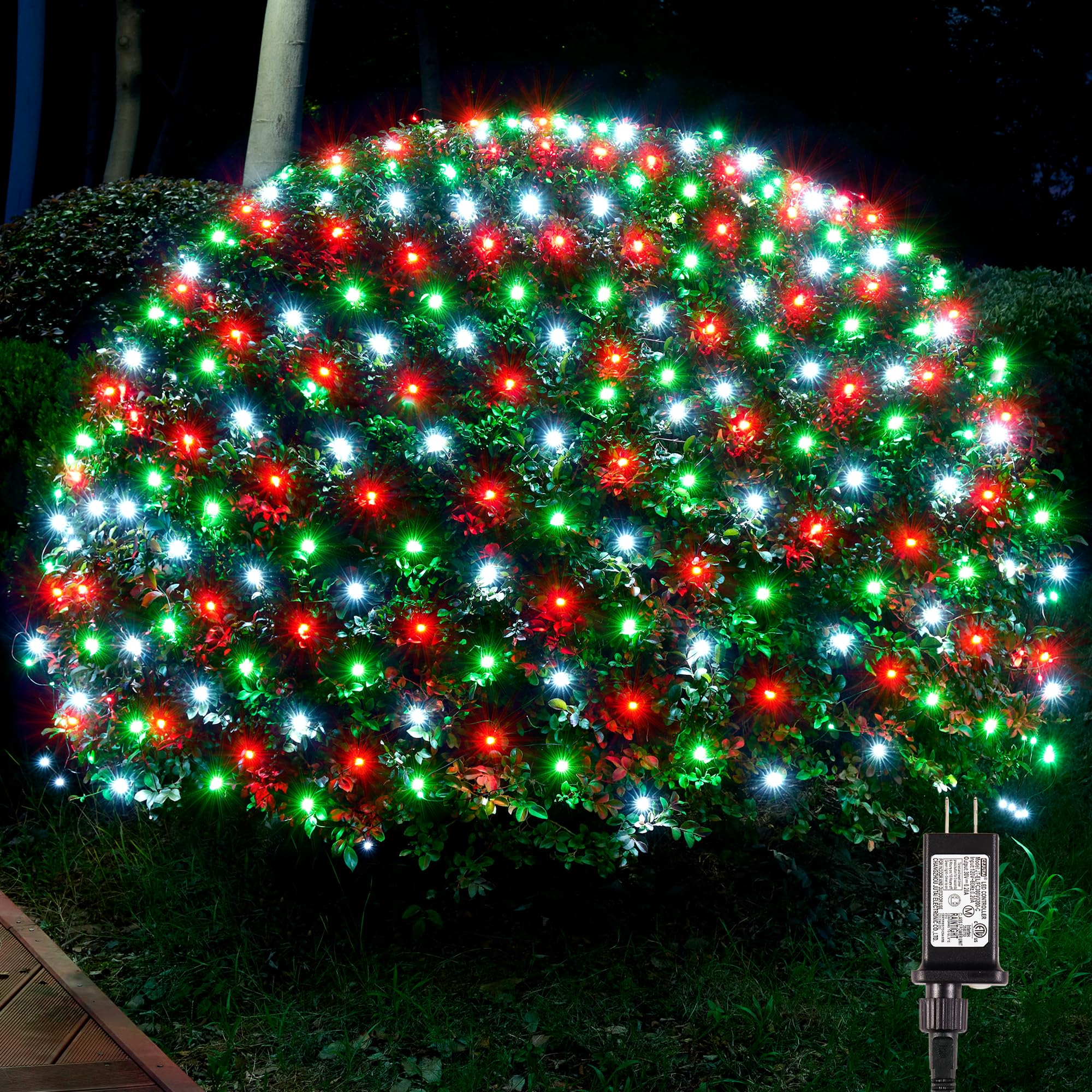 BlcTec Outdoor Christmas Lights 200 LED 8.4ft x 5.2ft Christmas Net Lights with 8 Modes  UL Certified  Timer  Connectable  Waterproof for Trees  Bushes  Yard Outdoor Decorations  Red White Green