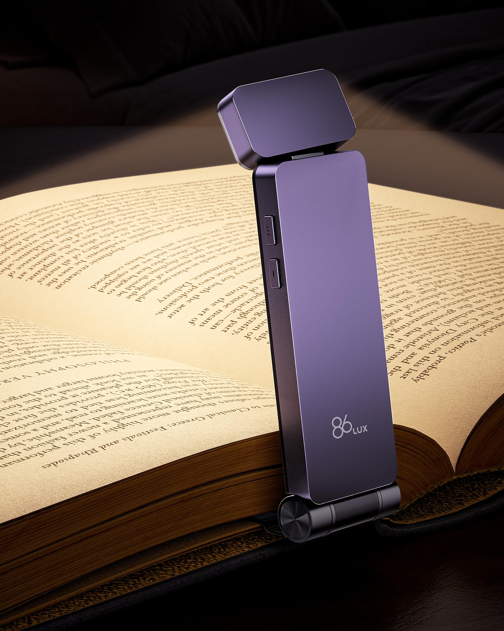 86Lux Reading Light, Rechargeable Book Light For Reading In Bed, Ultralight Clip-On Led Bookmark Lamp With 3 Amber Colors & Stepless Dimming For Night Reading For Book Lovers, Kids, Purple