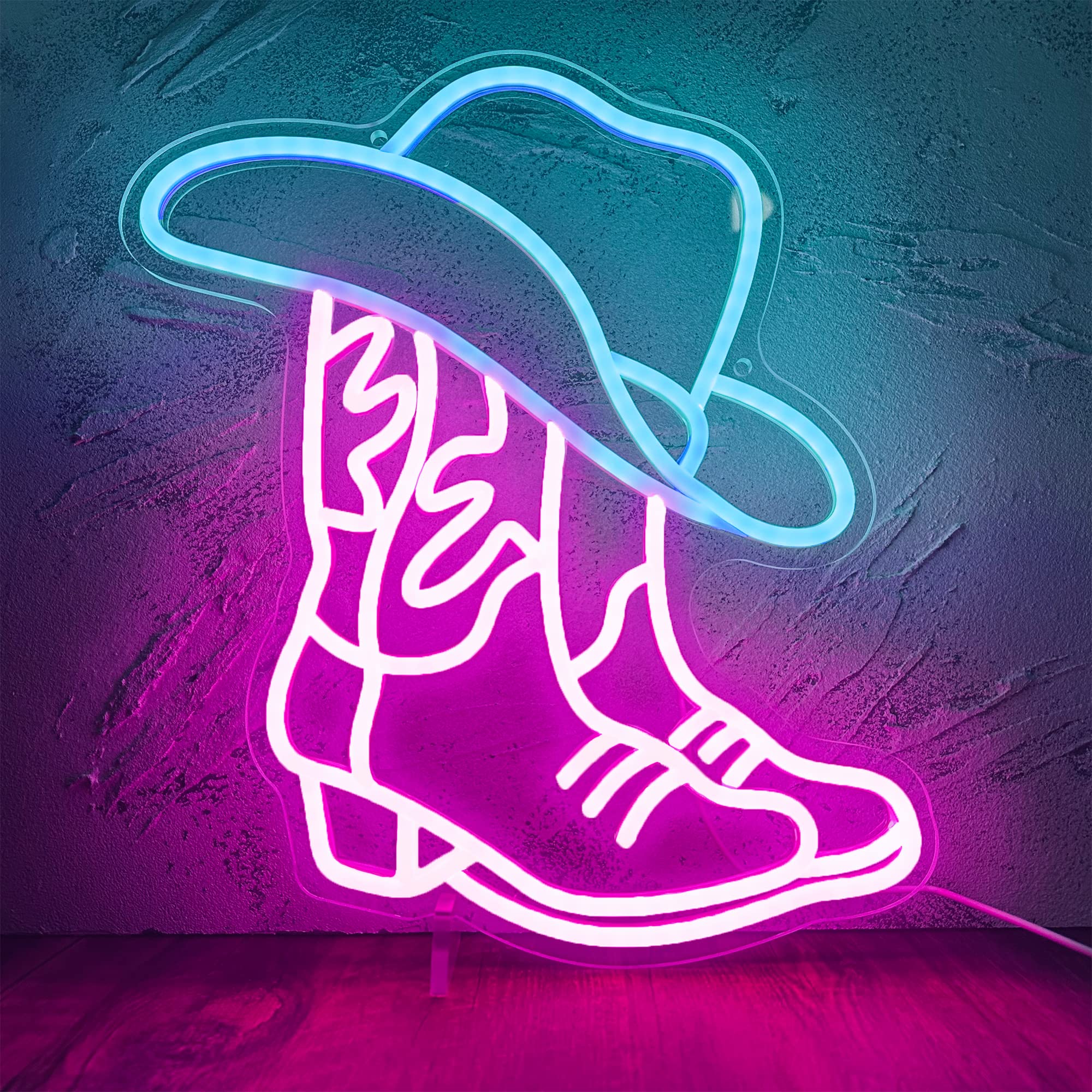 manimo Cowboy Boot Neon Sign, LED Wall Decor for Bar, 13x15 in, Pink White Aesthetic, Cat Model