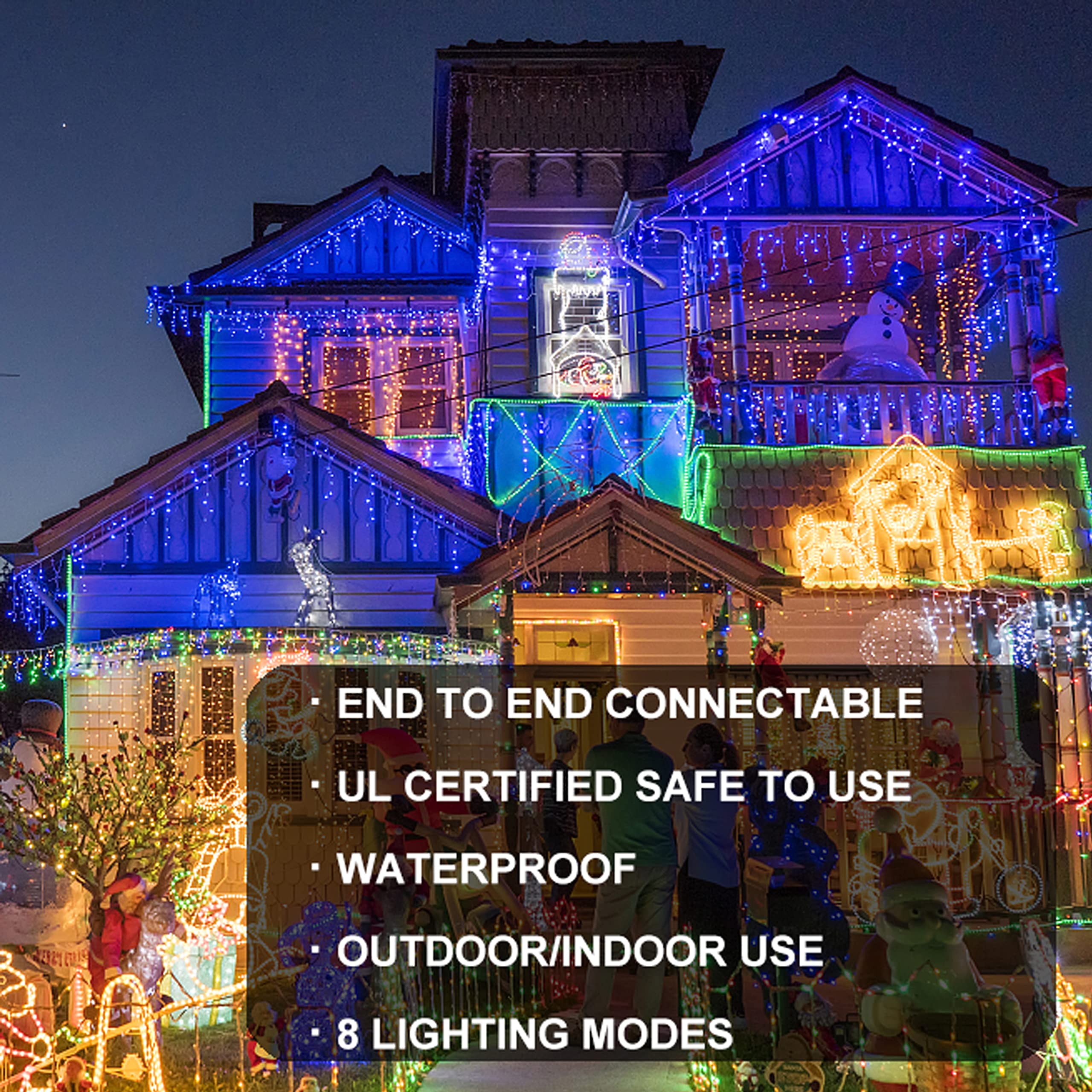 Lomotech Christmas Icicle Lights - 32Ft 8 Modes Waterproof Christmas Lights Connectable With Timer For Holiday, Wedding Party, E