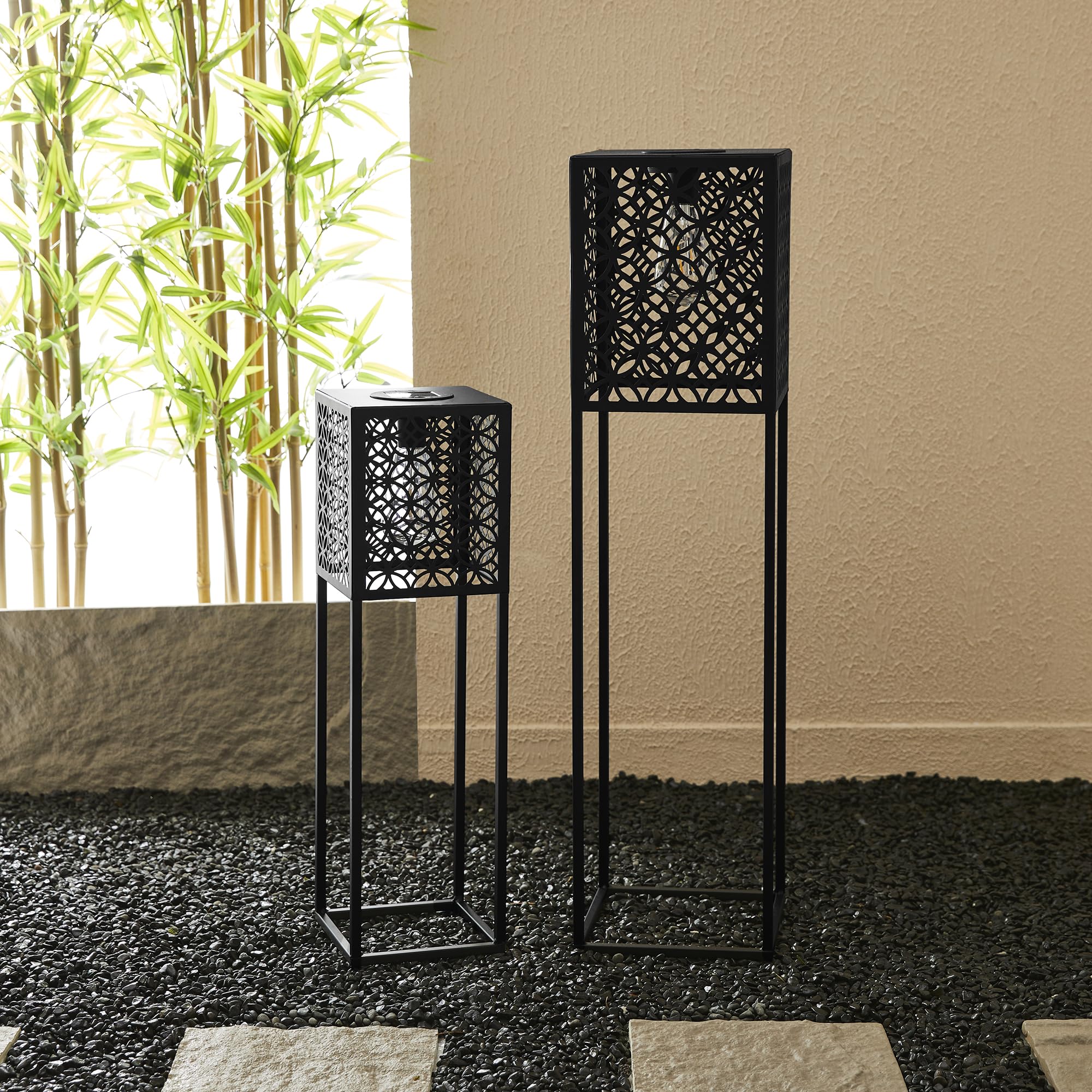 Euty 2 Pack Solar Floor Lamp Outdoor Waterproof Solar Powered Lanterns With Edison Bulbs Pathway Light For Patio Pool Lawn Porch