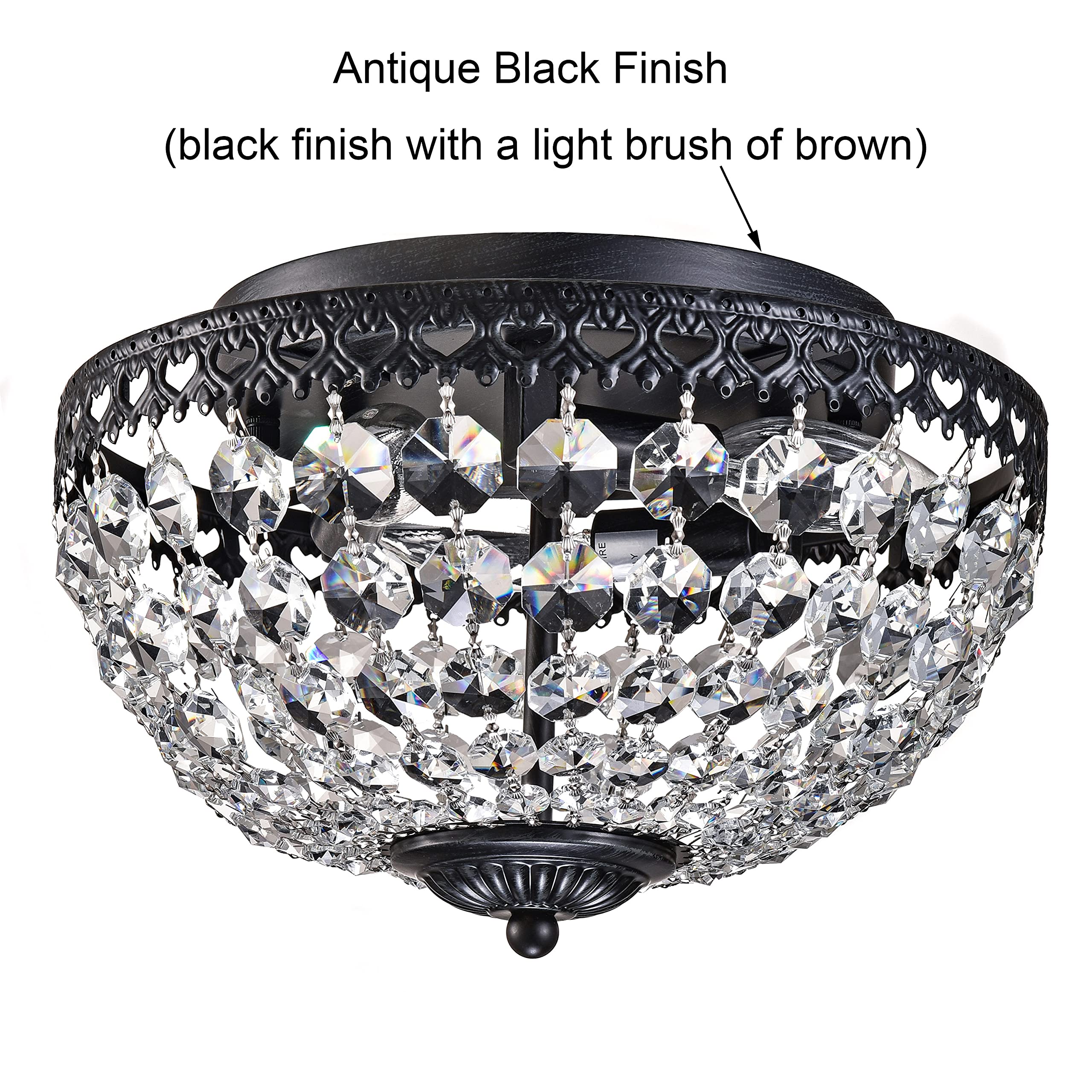 Jojospring Antique Black Crystal Flush Mount Chandelier, Model B025-NY-485