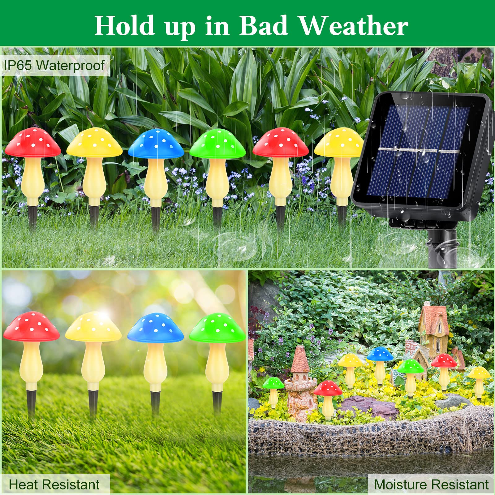 Reyeeinc Solar Garden Decor Lights, Solar Powered Mushroom Outdoor Waterproof Long Lasting Mushrooms Stake Lightings With 8 Lights And 8 Modes For Yard Lawn Flowerbed Pathway Decoration (8 In 1)
