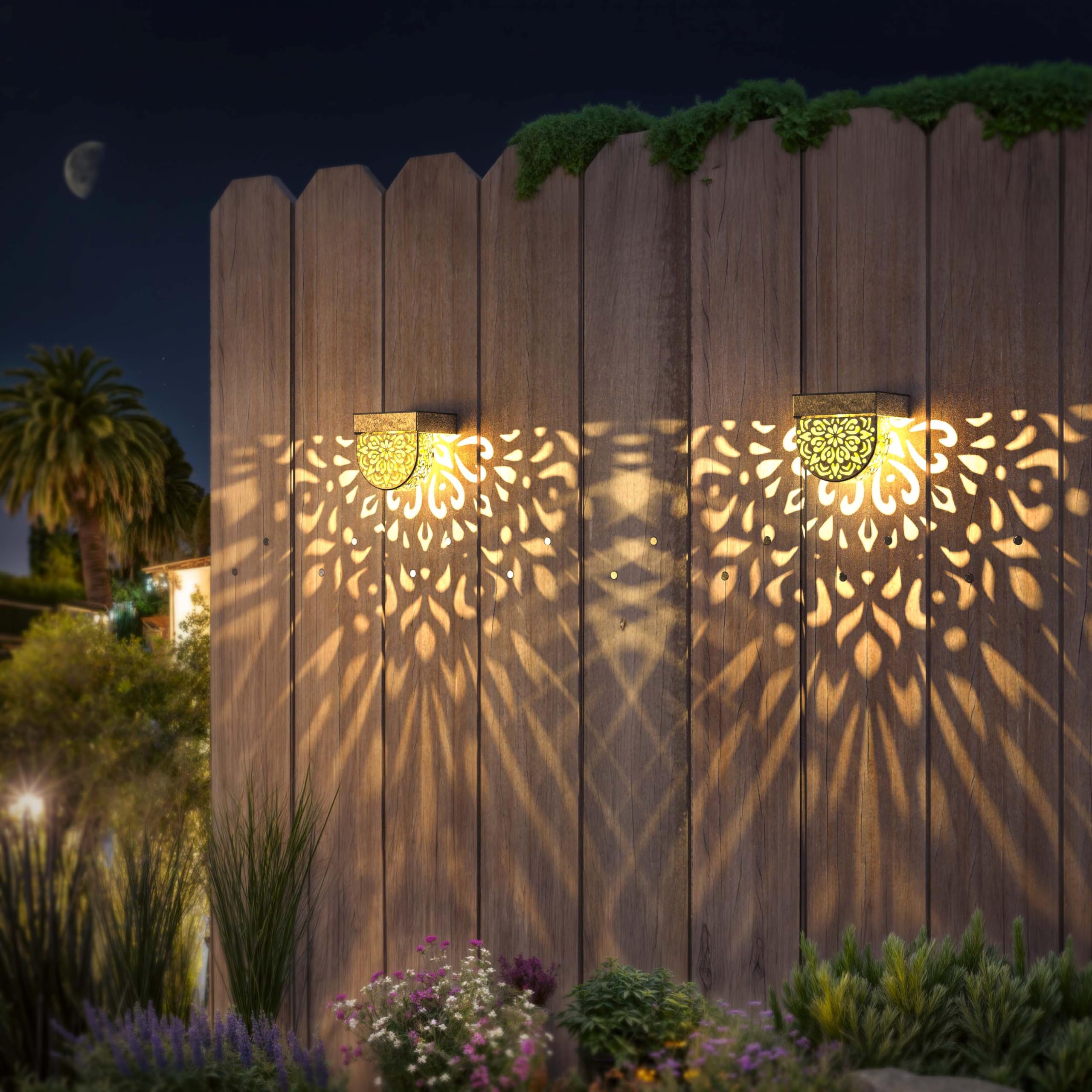 EKQ Solar Fence Lights - 6 Pack LED Waterproof Outdoor Wall Lights, Warm Yellow, Gold, Model SOLAR-123