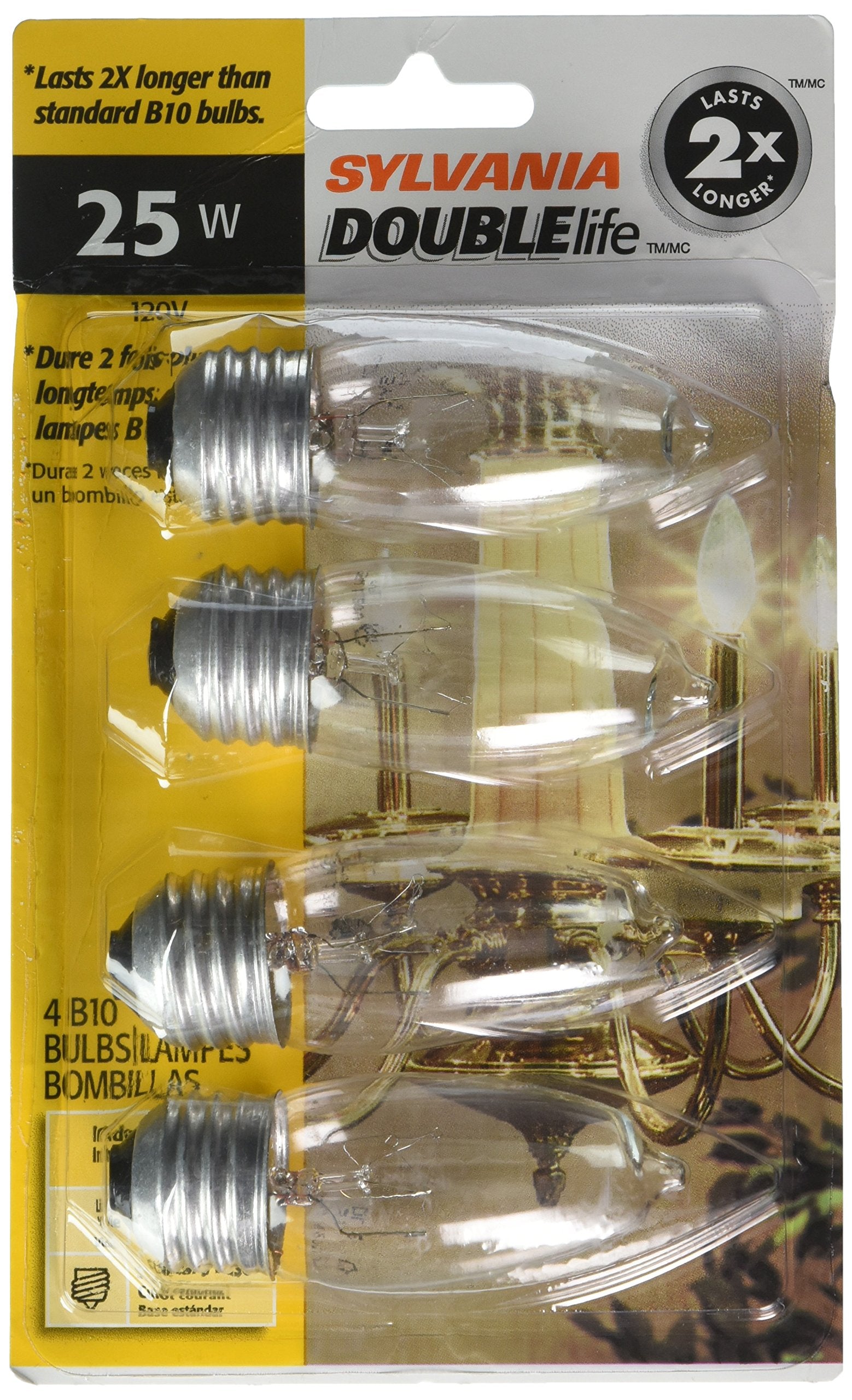 SYLVANIA LIGHTING 13331 25W B10 Dbl Life Bulb (4 Pack)  Clear