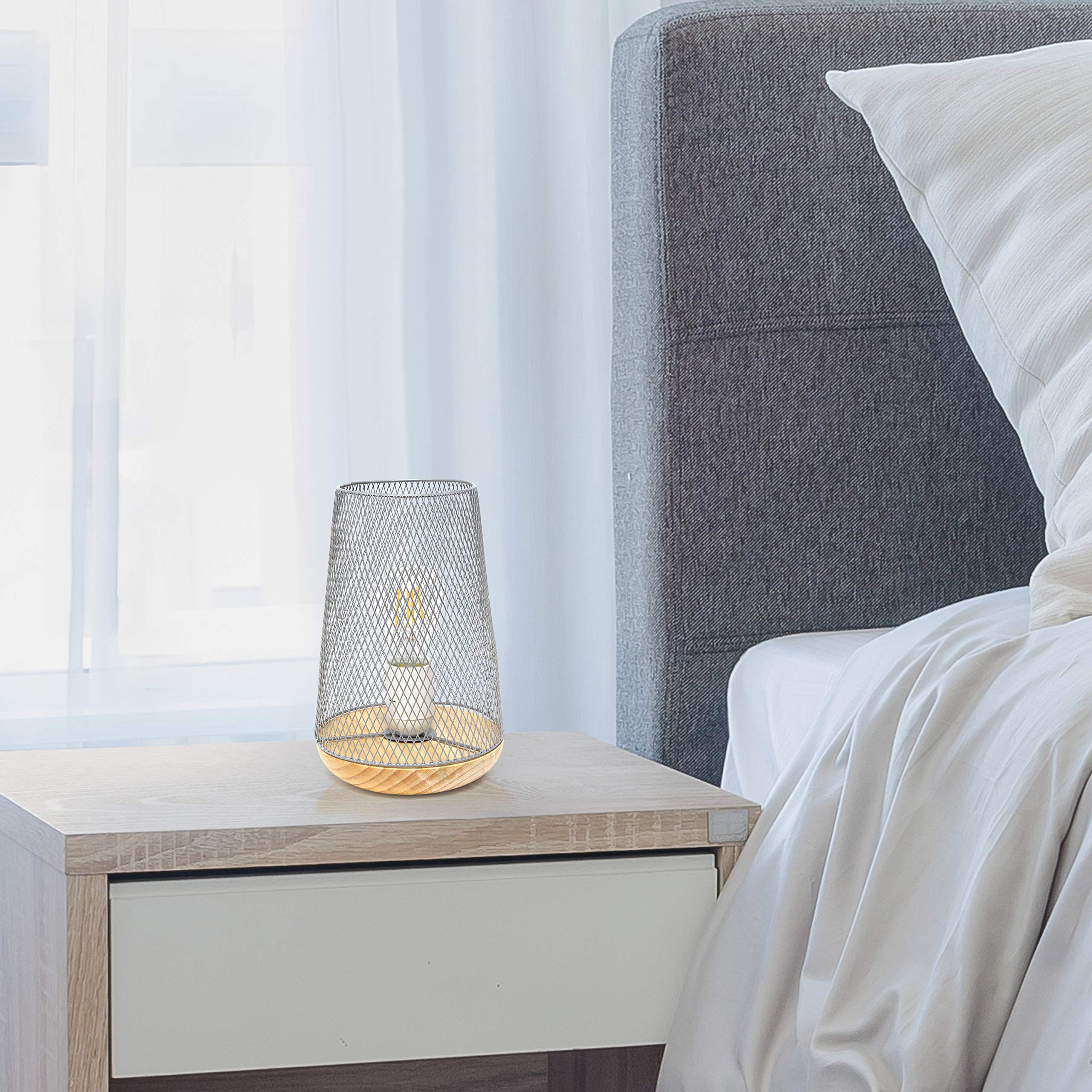 Simple Designs Lt1074-Gry Wired Mesh Uplight Table Lamp, Gray